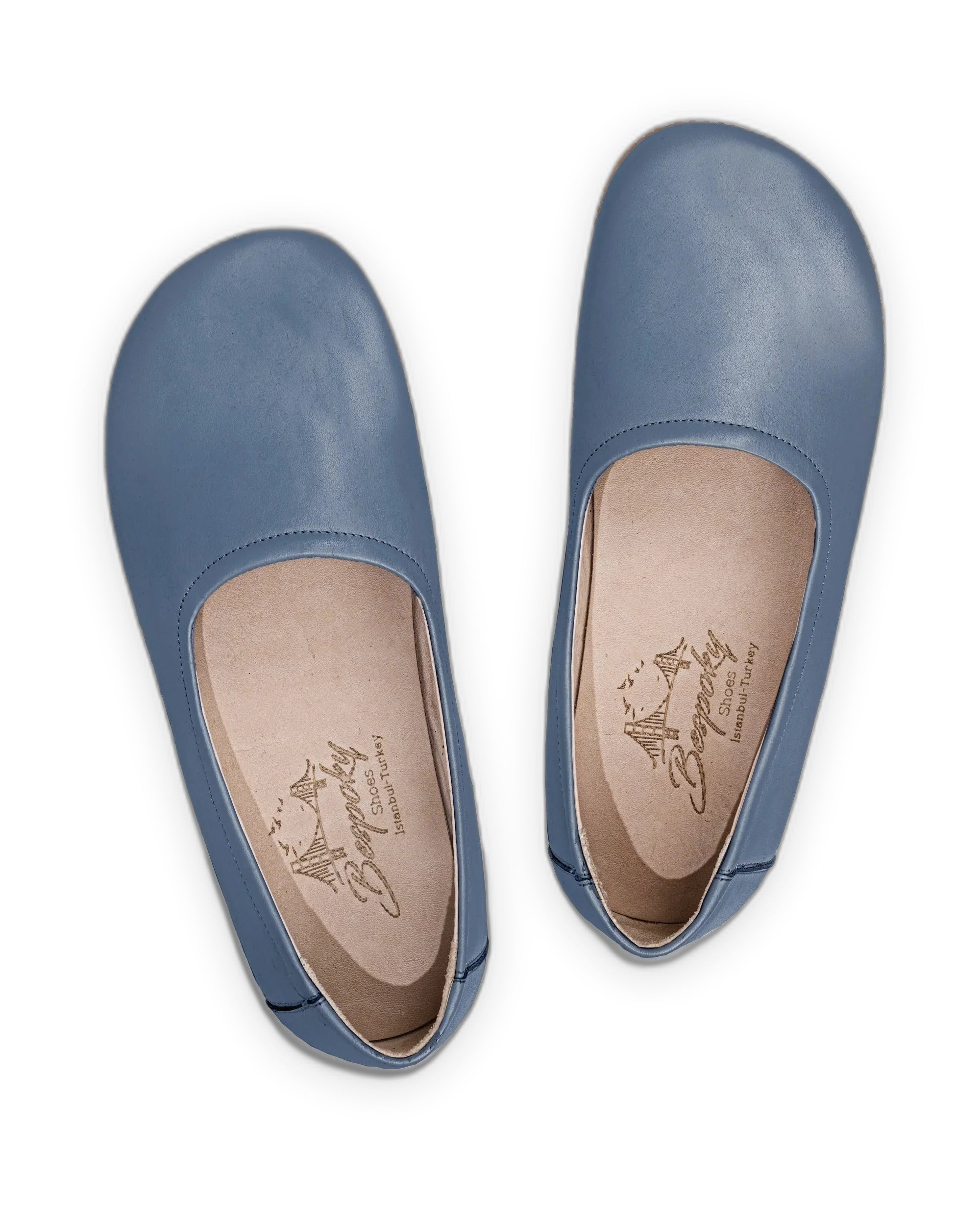 Side view Jean Blue Ballet Flats - Calf Leather Zero Drop | Bespoky