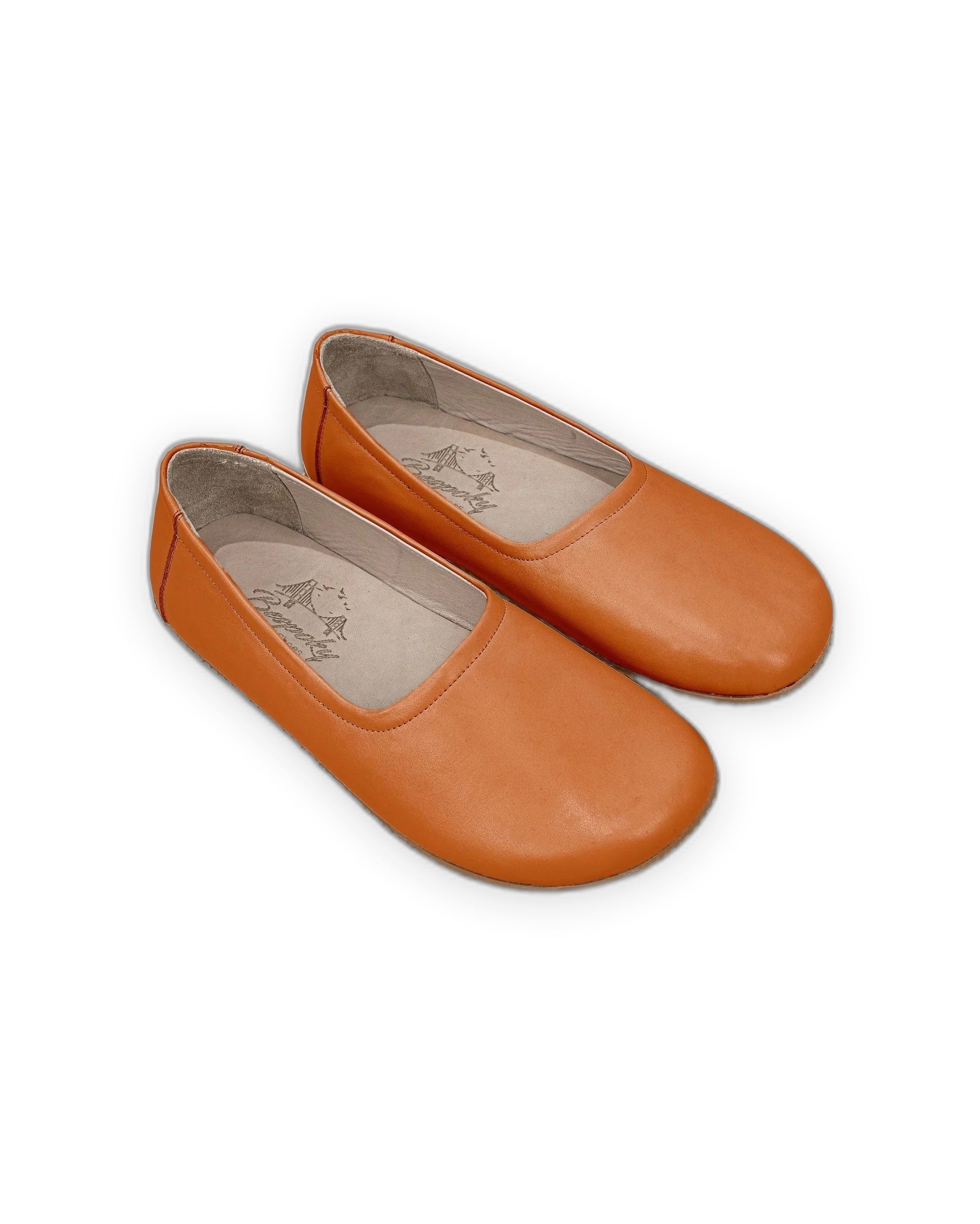 Women's Orange Ballet Flats - Handcrafted Calf Leather Wide Toe Box | Bespoky