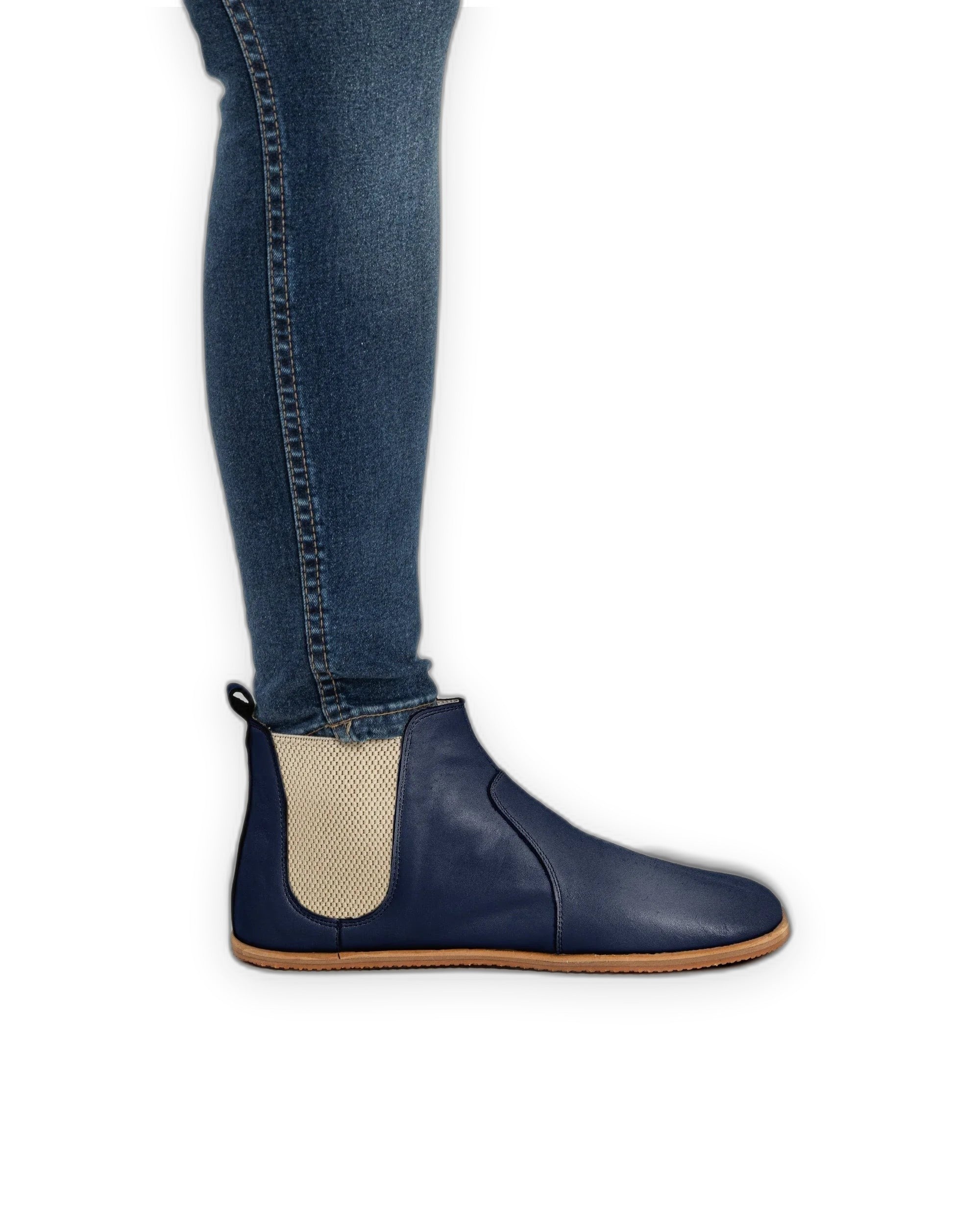 Pair Navy Blue Chelsea Boots - Barefoot Wide Toe Calf Leather | Bespoky