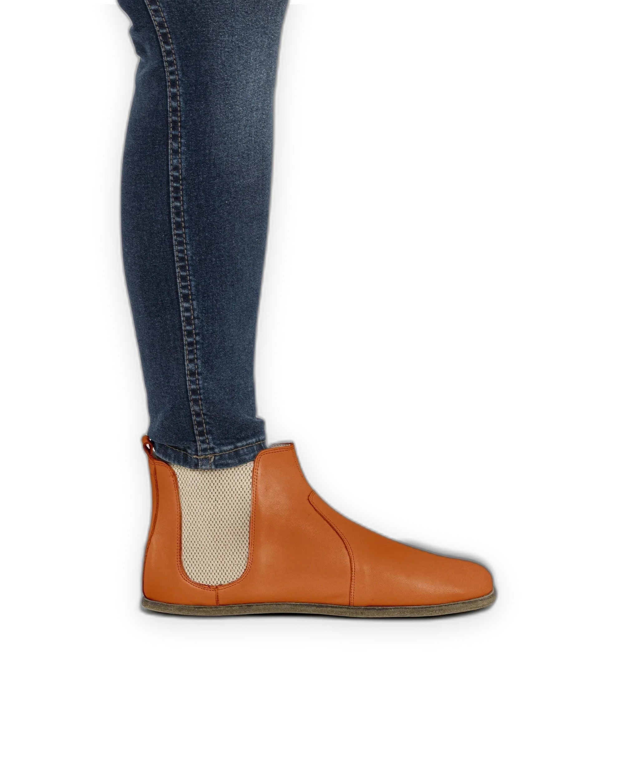 Pair Orange Chelsea Boots - Barefoot Wide Toe Calf Leather | Bespoky