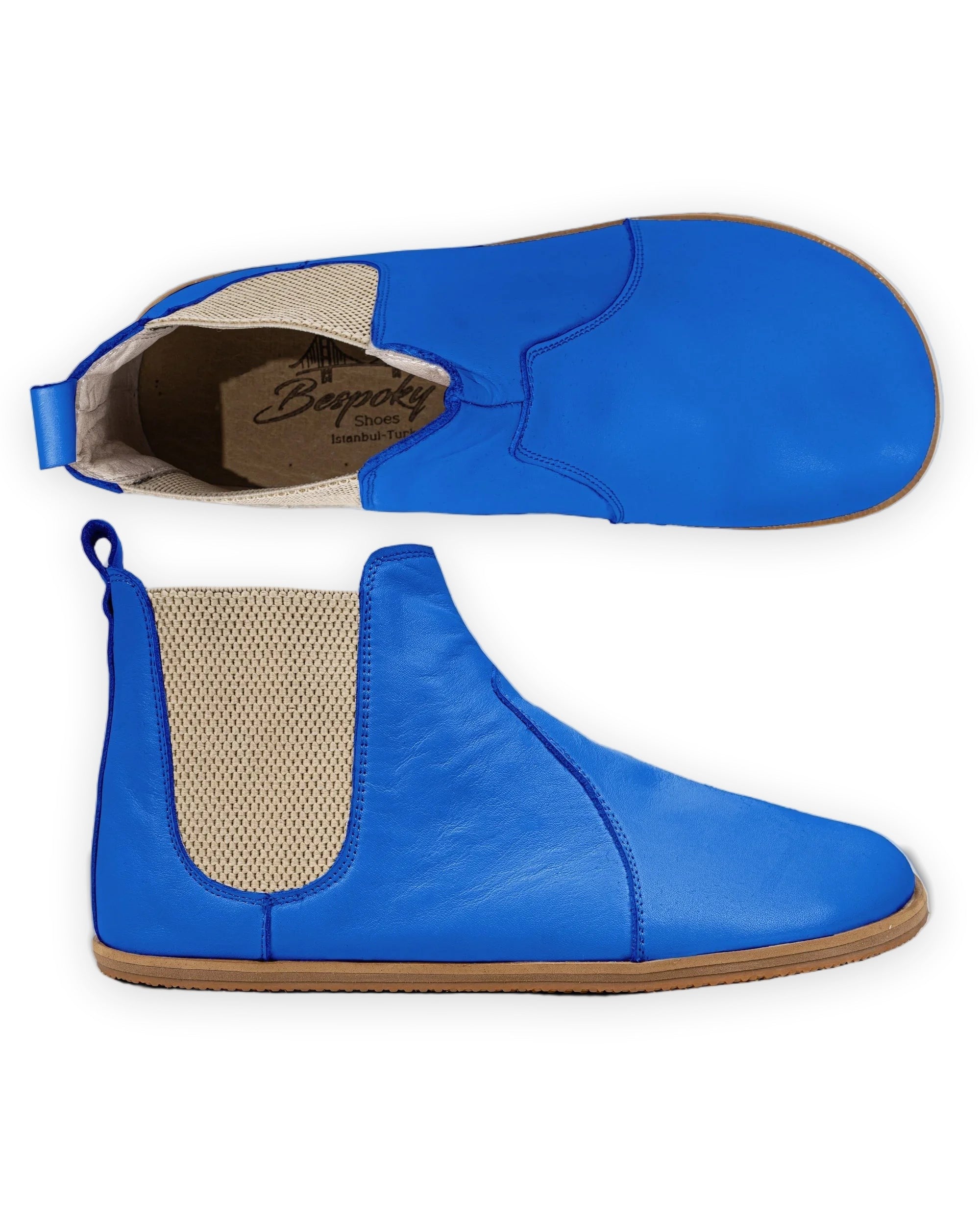 Women's Blue Chelsea Boots - Handcrafted Calf Leather Wide Toe Box | Bespoky
