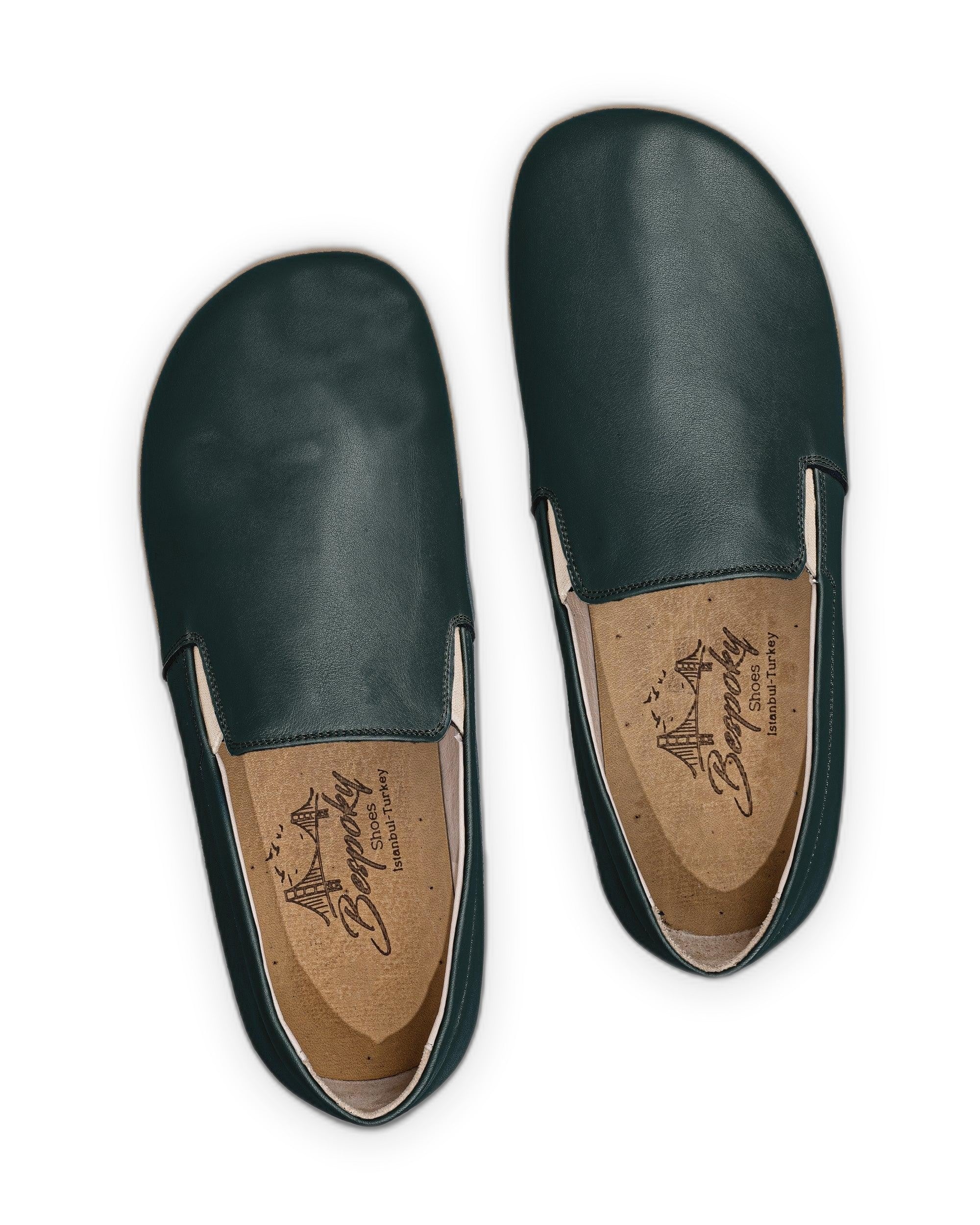 Side view Dark Green Barefoot Shoes - Calf Leather Zero Drop | Bespoky