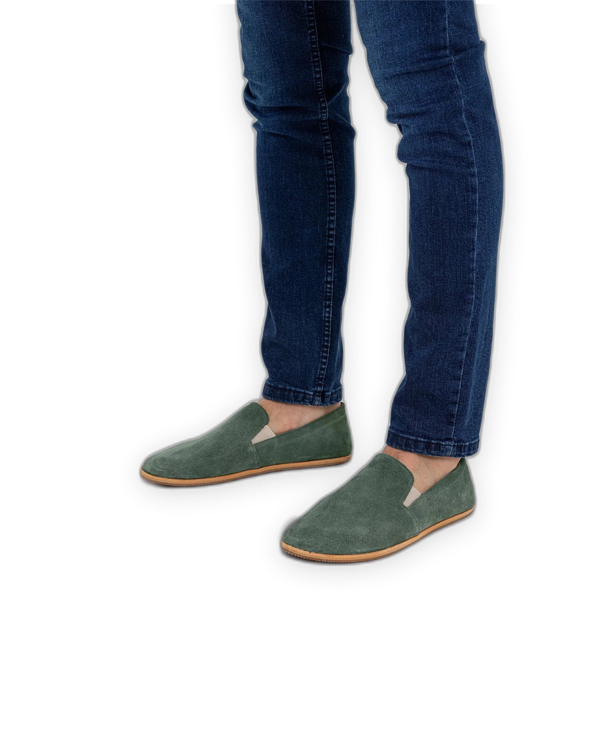Pair Green Suede Barefoot Shoes - Barefoot Wide Toe Calf Leather | Bespoky