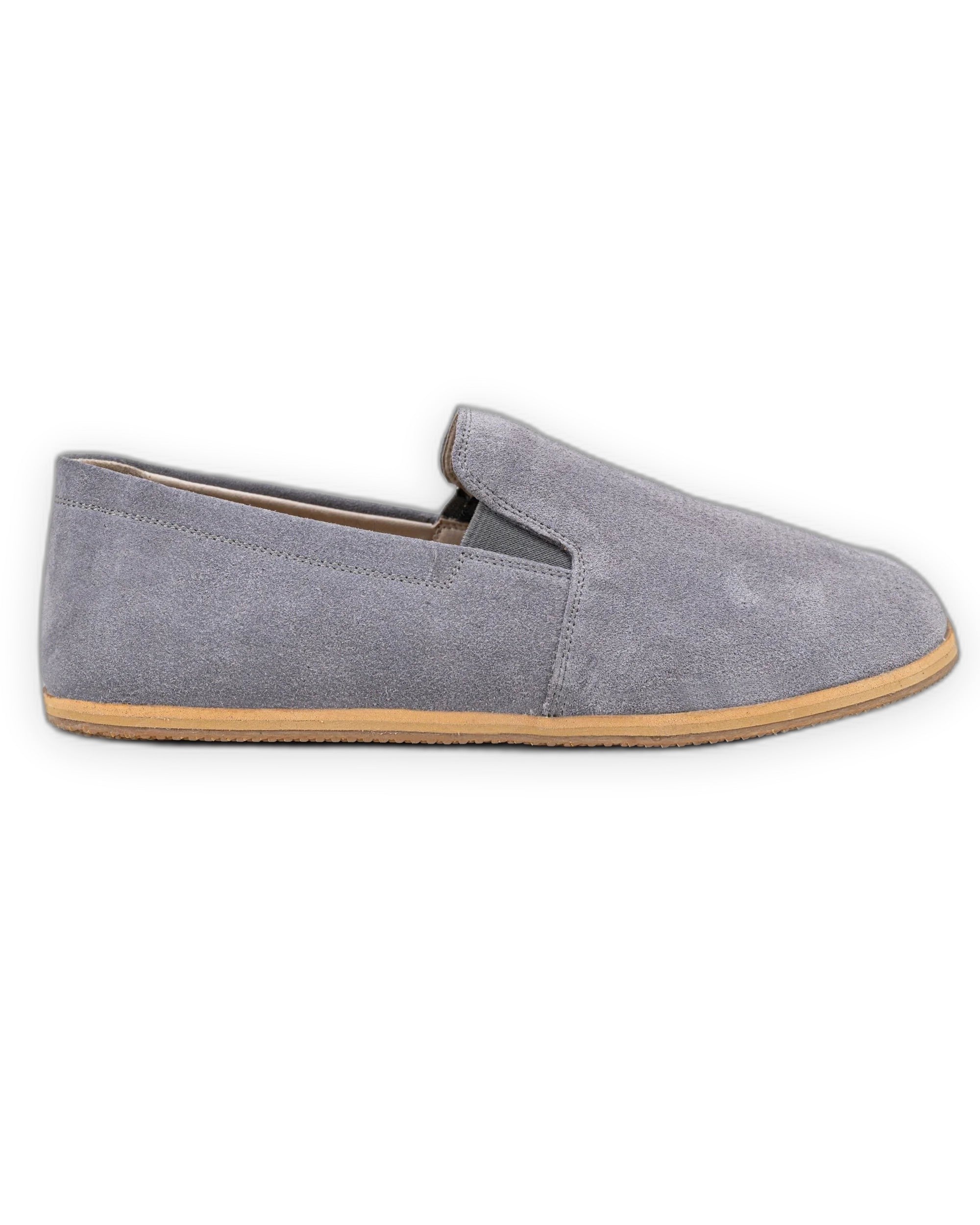 Close-up calf leather - Grey Suede Barefoot Shoes Detail | Bespoky