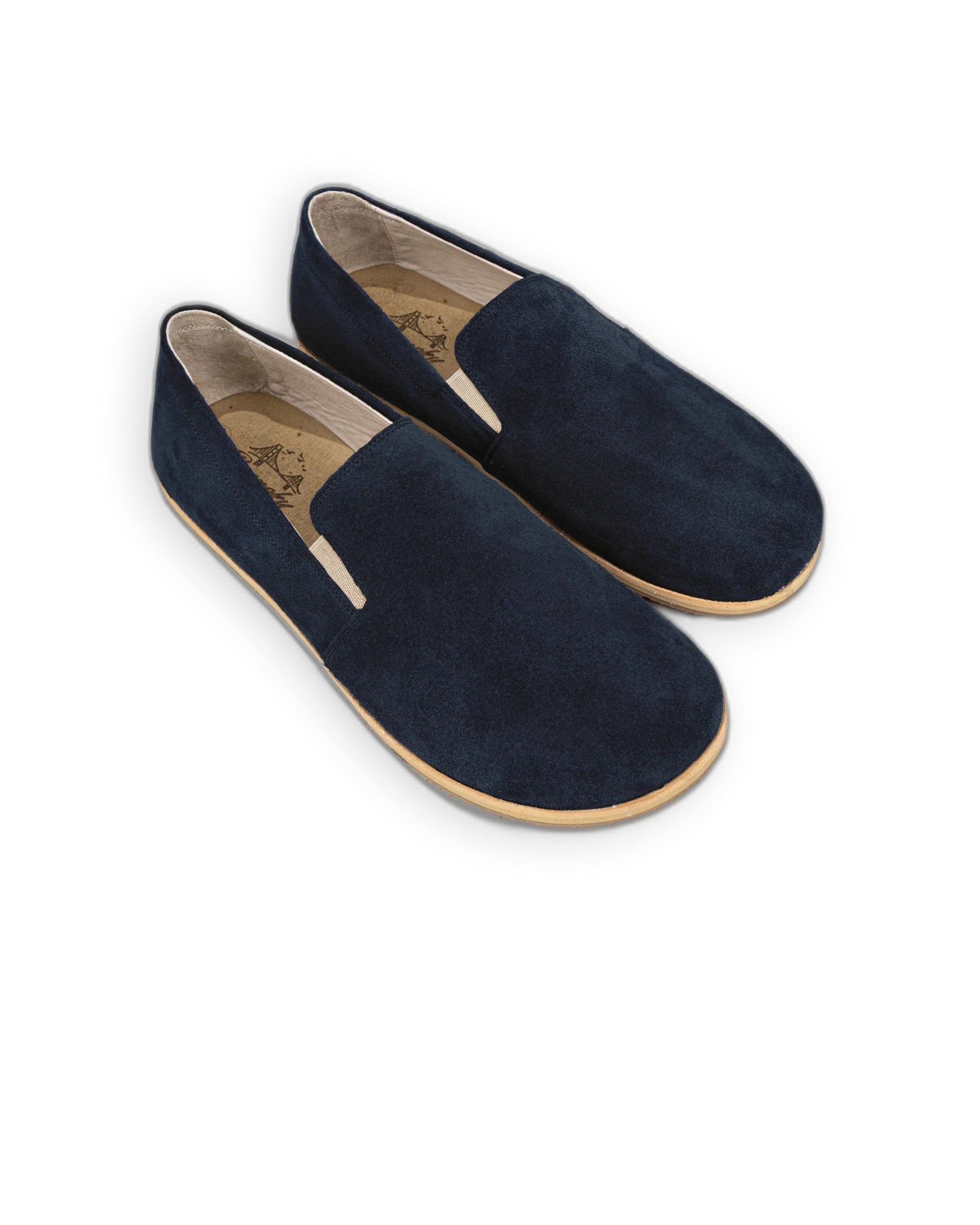 Men's Navy Suede Barefoot Shoes - Handcrafted Calf Leather Wide Toe Box | Bespoky