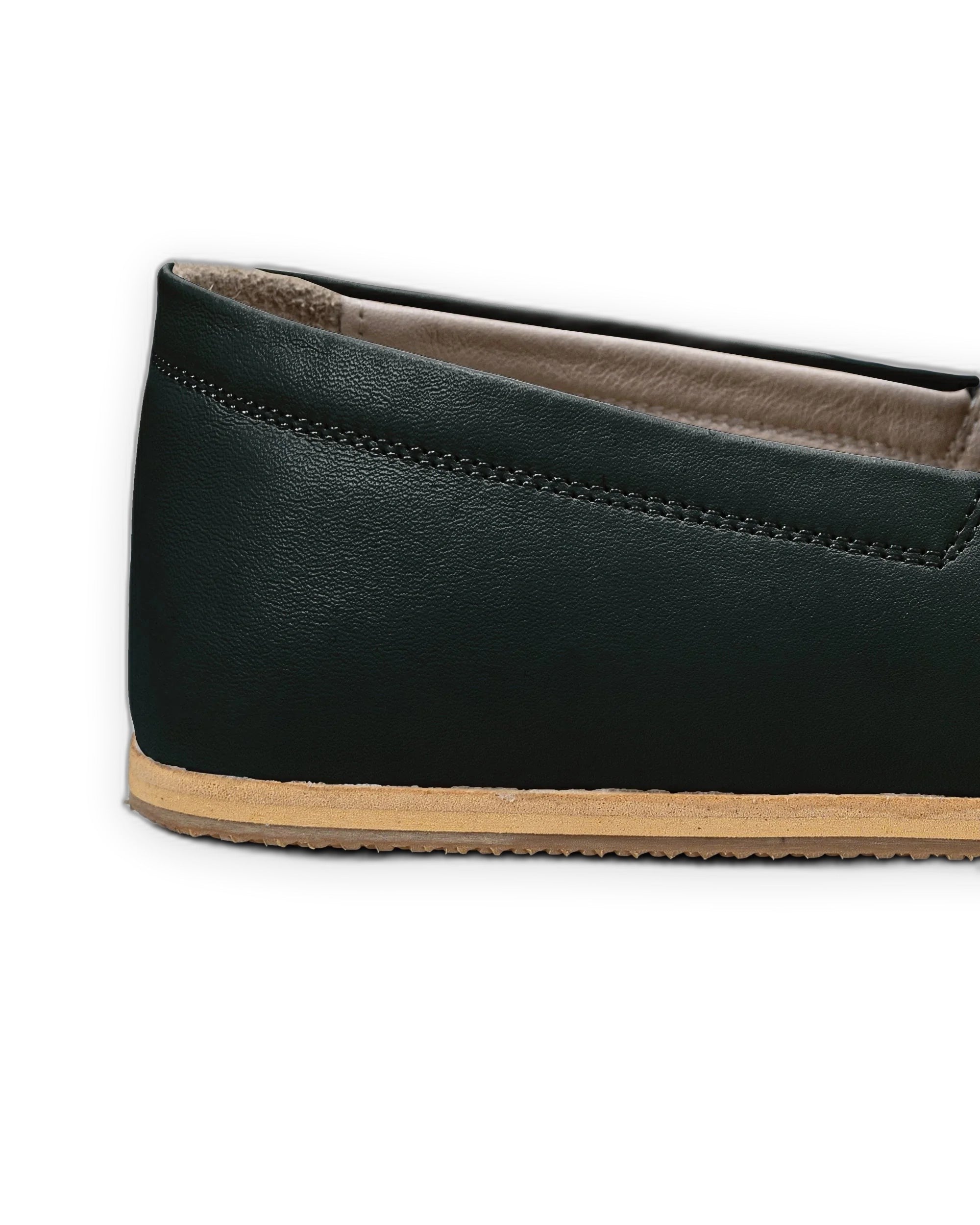 Detail Dark Green Barefoot Shoes - Handcrafted Calf Leather Turkey | Bespoky