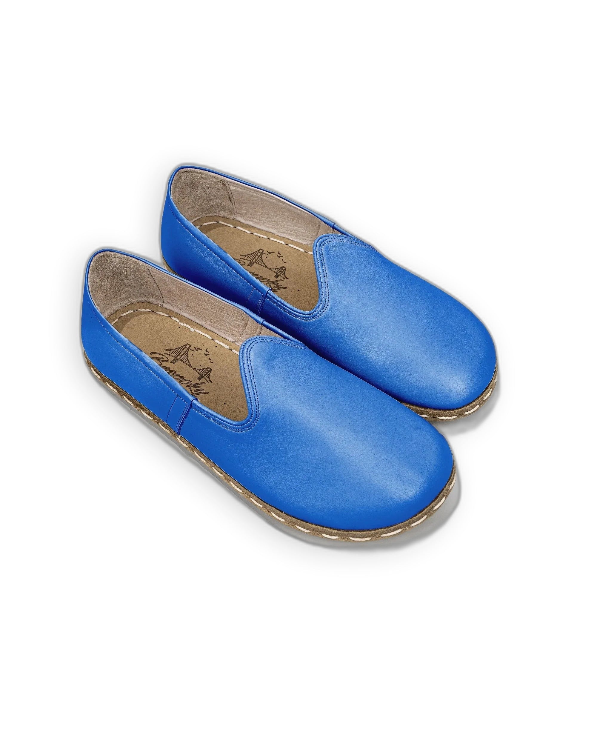 Women's Blue Barefoot Yemeni - Handcrafted Calf Leather Wide Toe Box | Bespoky