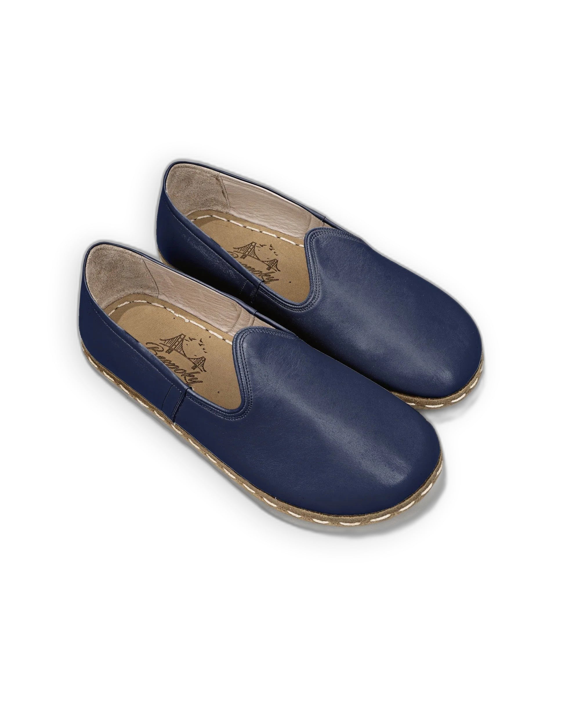 Women's Navy Blue Barefoot Yemeni - Handcrafted Calf Leather Wide Toe Box | Bespoky