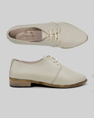 Women's Lucas Beige Pointed Toe Oxford - Handcrafted Calf Leather Wide Toe Box | Bespoky