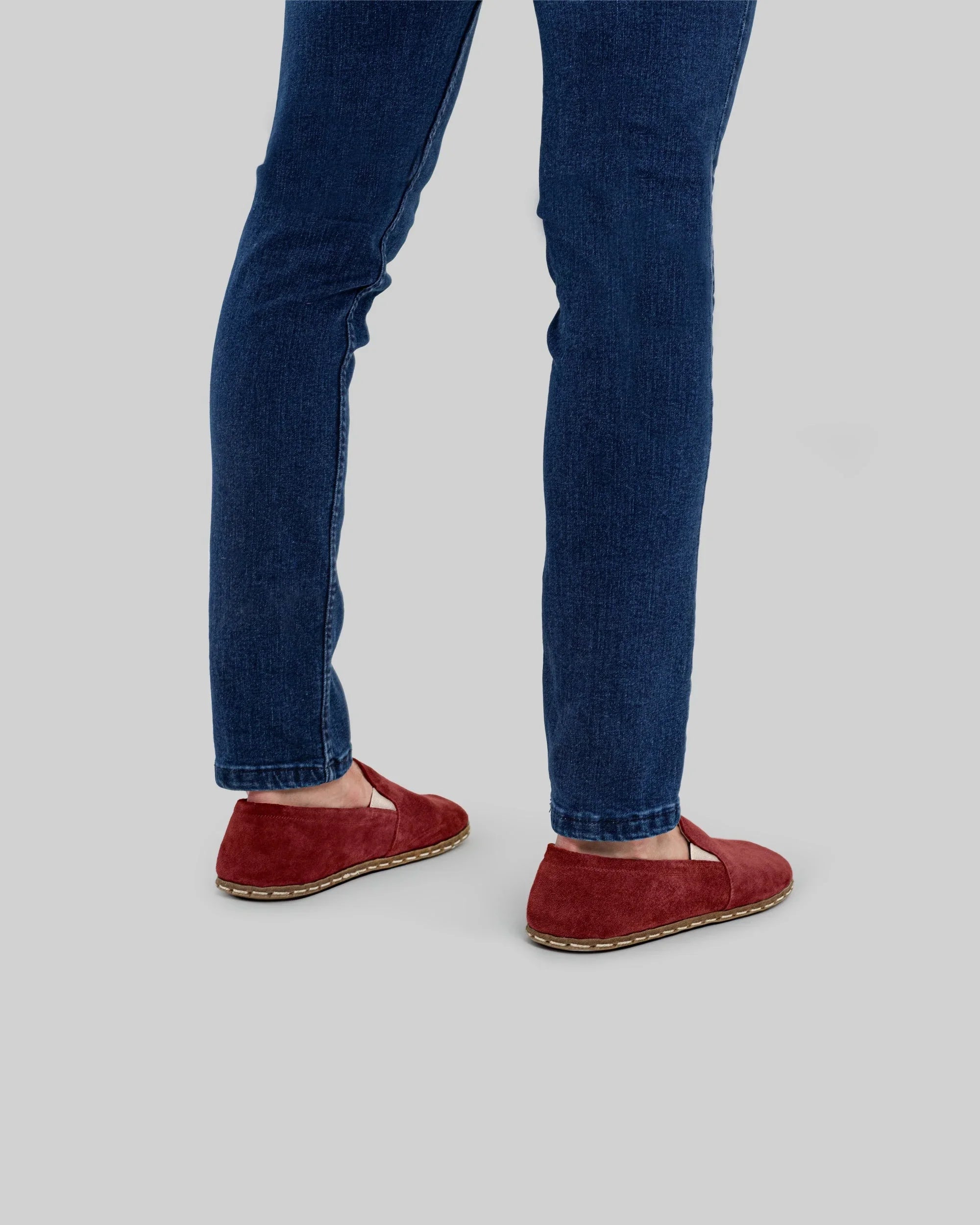 Detail Burgundy Suede Barefoot Shoes - Handcrafted Calf Leather Turkey | Bespoky