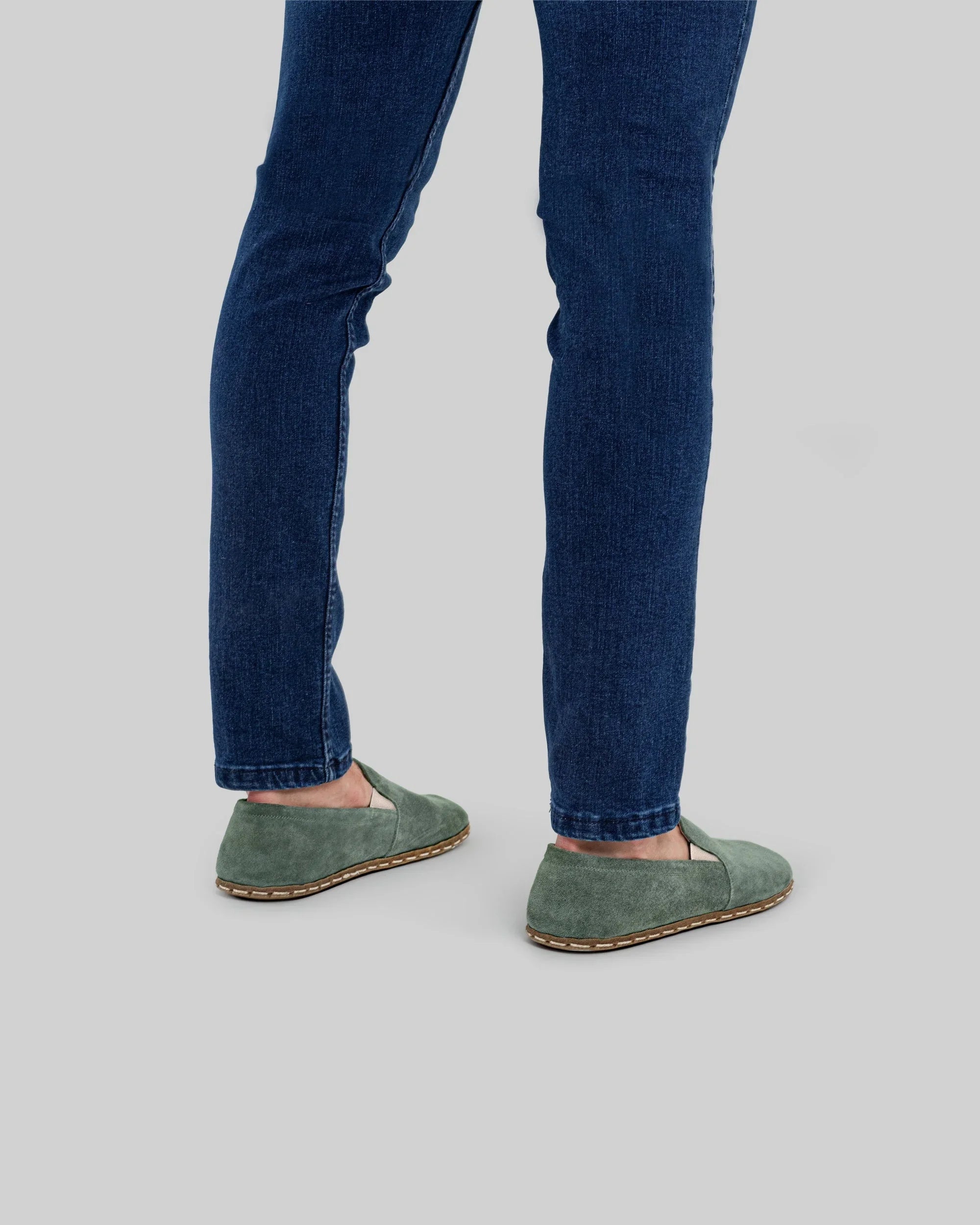 Top view Green Suede Barefoot Shoes - Handcrafted Calf Leather | Bespoky