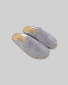 Women's Grey Shearling Slippers - Handcrafted Calf Leather Wide Toe Box | Bespoky