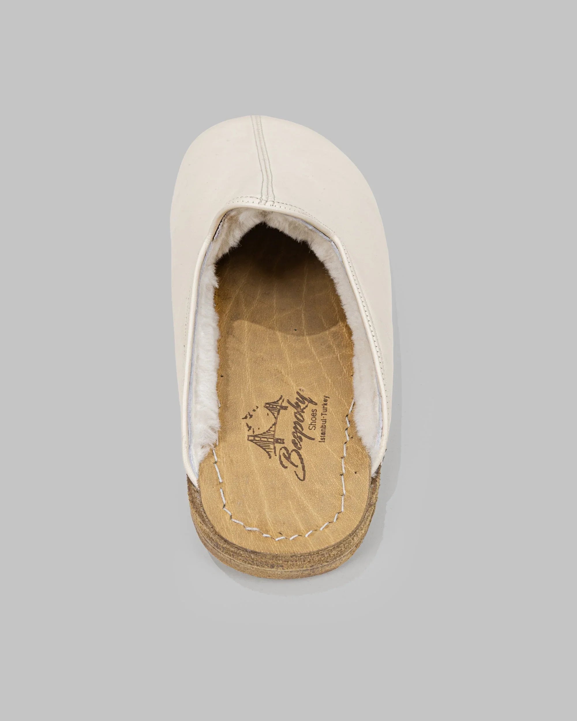 Back view Cream Shearling Slippers - Calf Leather Handcrafted | Bespoky