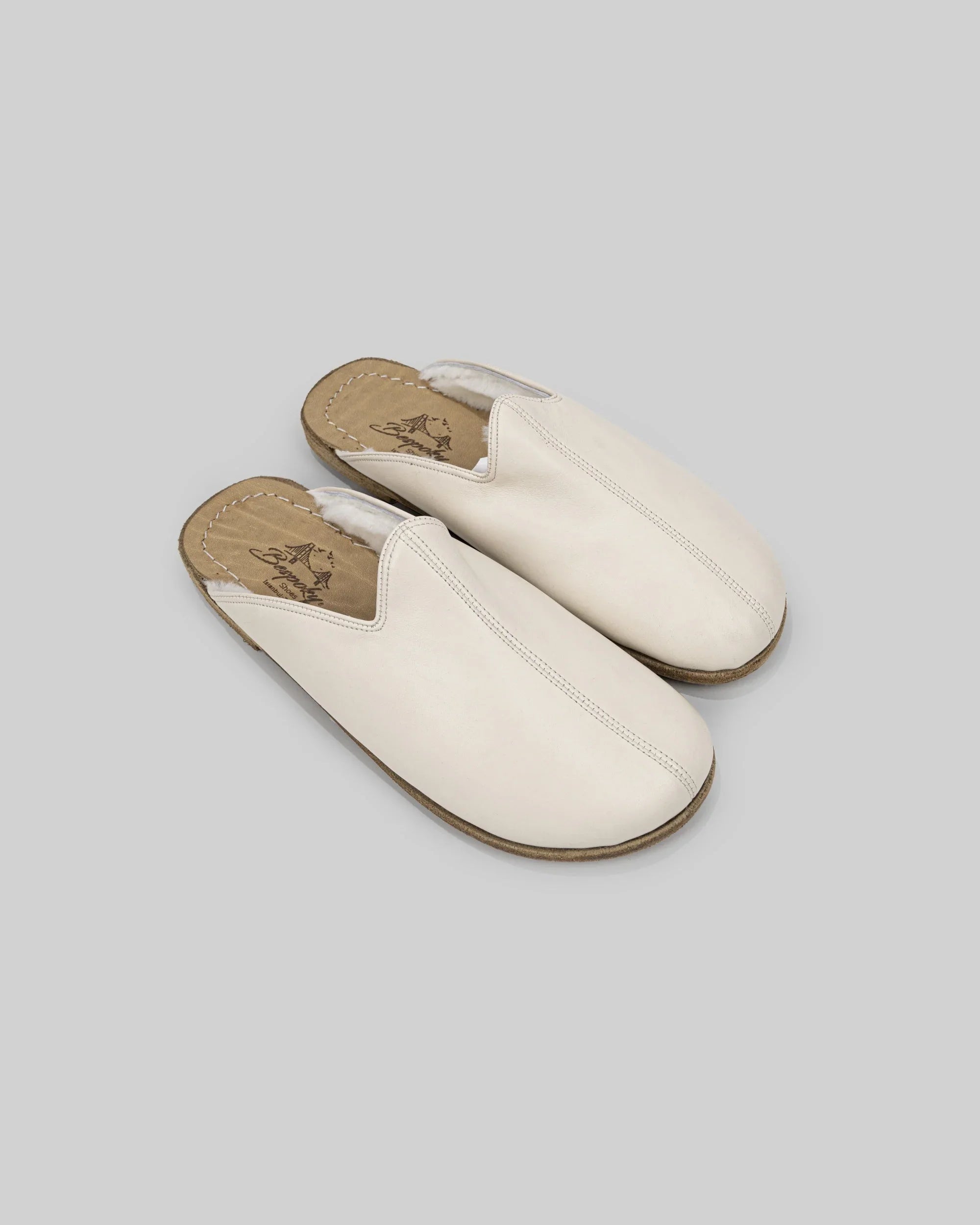 Men's Cream Shearling Slippers - Handcrafted Calf Leather Wide Toe Box | Bespoky