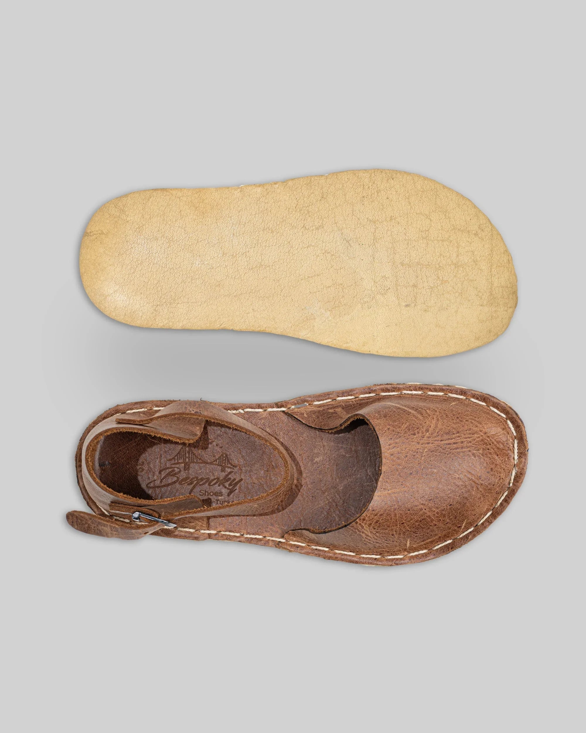 Detail Tan Barefoot Sandal - Handcrafted Calf Leather Turkey | Bespoky