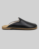 Close-up calf leather - Black Shearling Slippers Detail | Bespoky