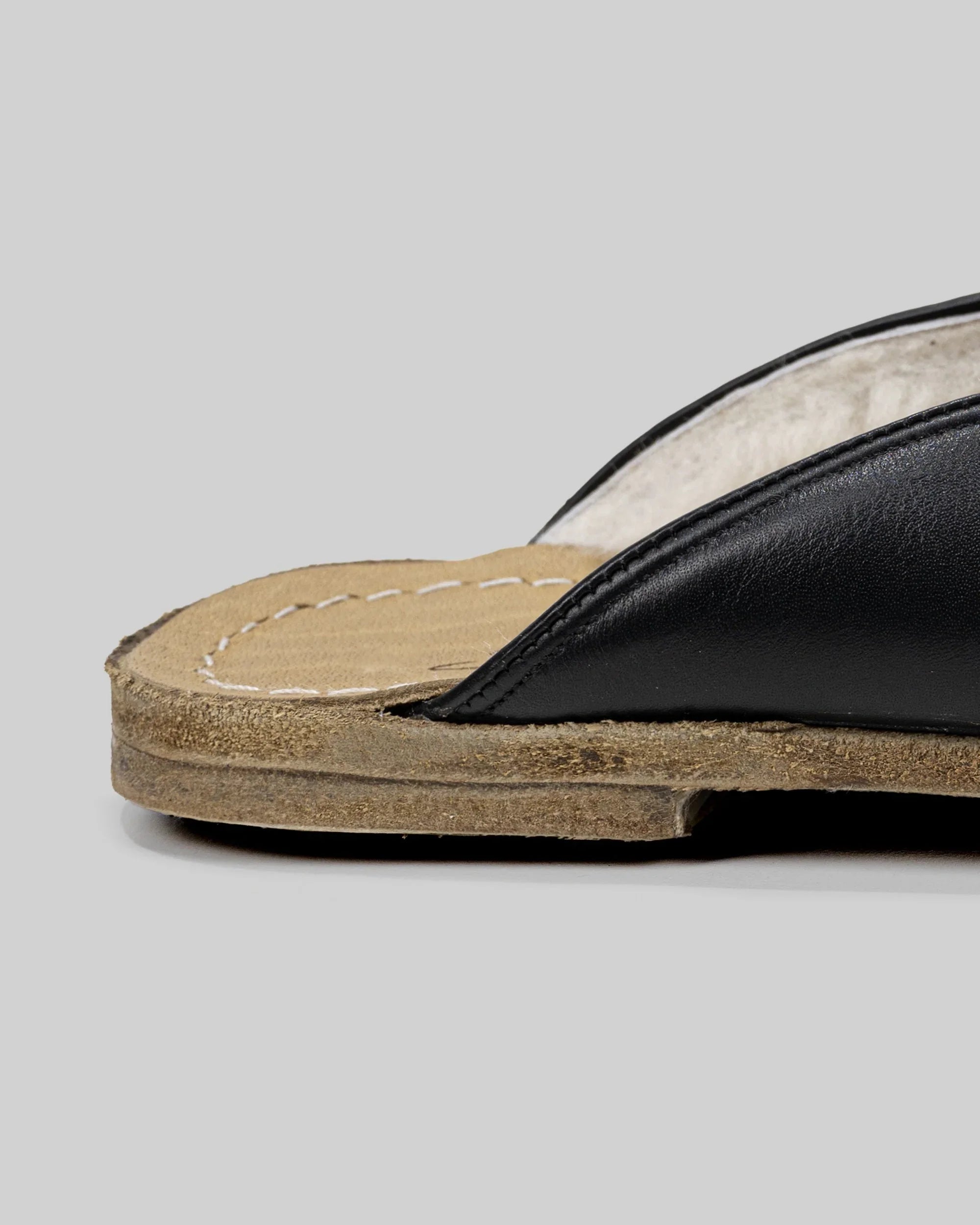 Pair Black Shearling Slippers - Barefoot Wide Toe Calf Leather | Bespoky
