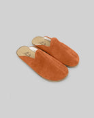 Women's Orange Shearling Slippers - Handcrafted Calf Leather Wide Toe Box | Bespoky
