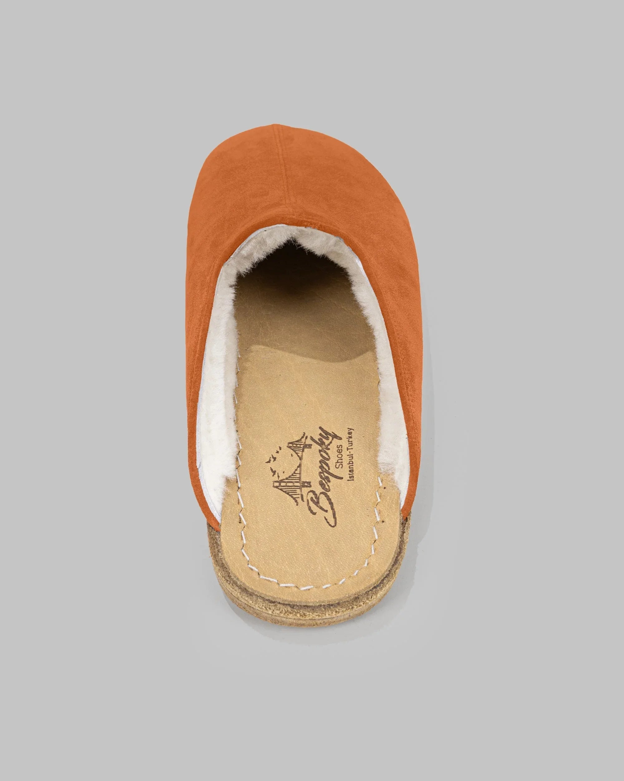 Side view Orange Suede Shearling Slippers - Calf Leather Zero Drop | Bespoky