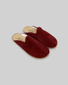 Men's Burgundy Suede Shearling Slippers - Handcrafted Calf Leather Wide Toe Box | Bespoky