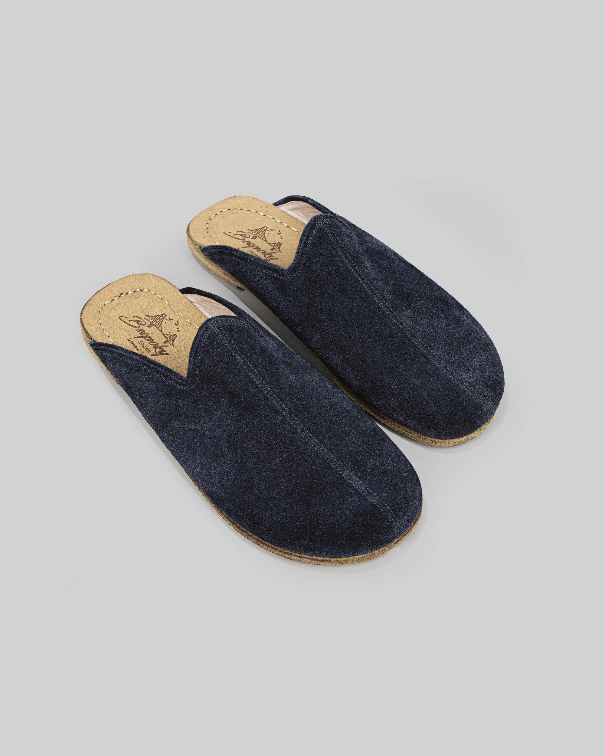 Women's Navy Slippers - Handcrafted Calf Leather Wide Toe Box | Bespoky
