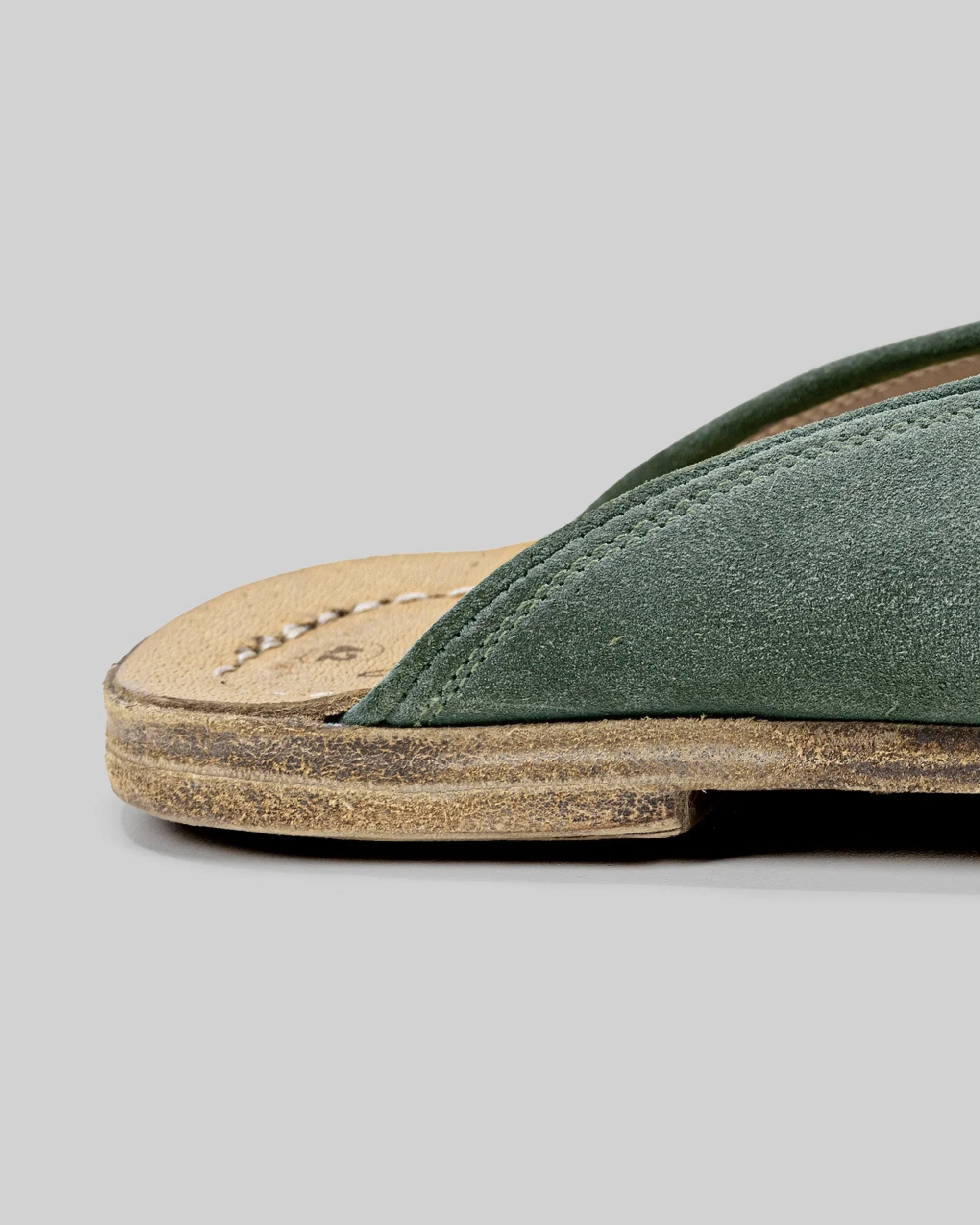 Side view Green Suede Slippers - Calf Leather Zero Drop | Bespoky
