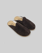 Women's Brown Shearling Slippers - Handcrafted Calf Leather Wide Toe Box | Bespoky