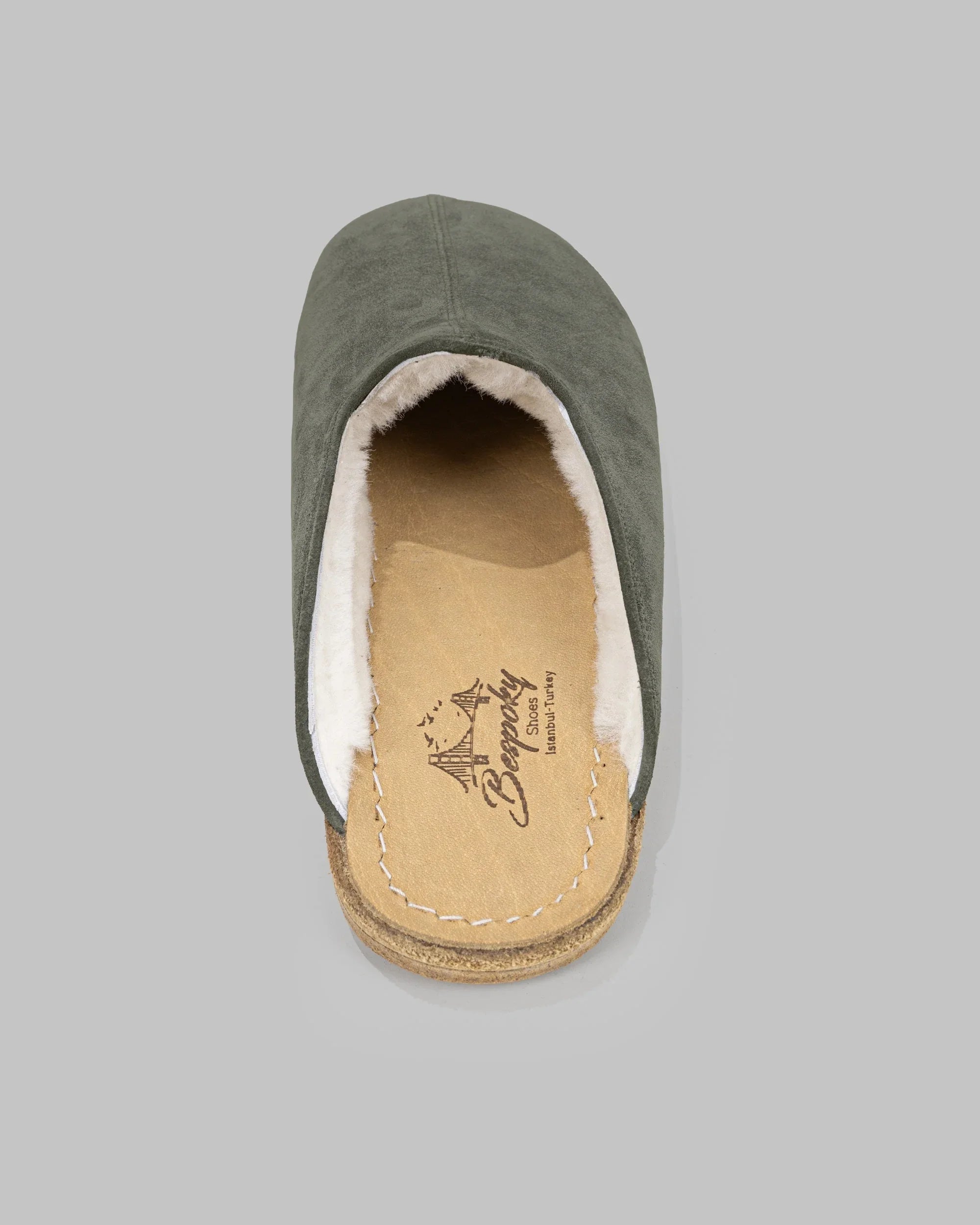 Side view Gold Suede Shearling Slippers - Calf Leather Zero Drop | Bespoky