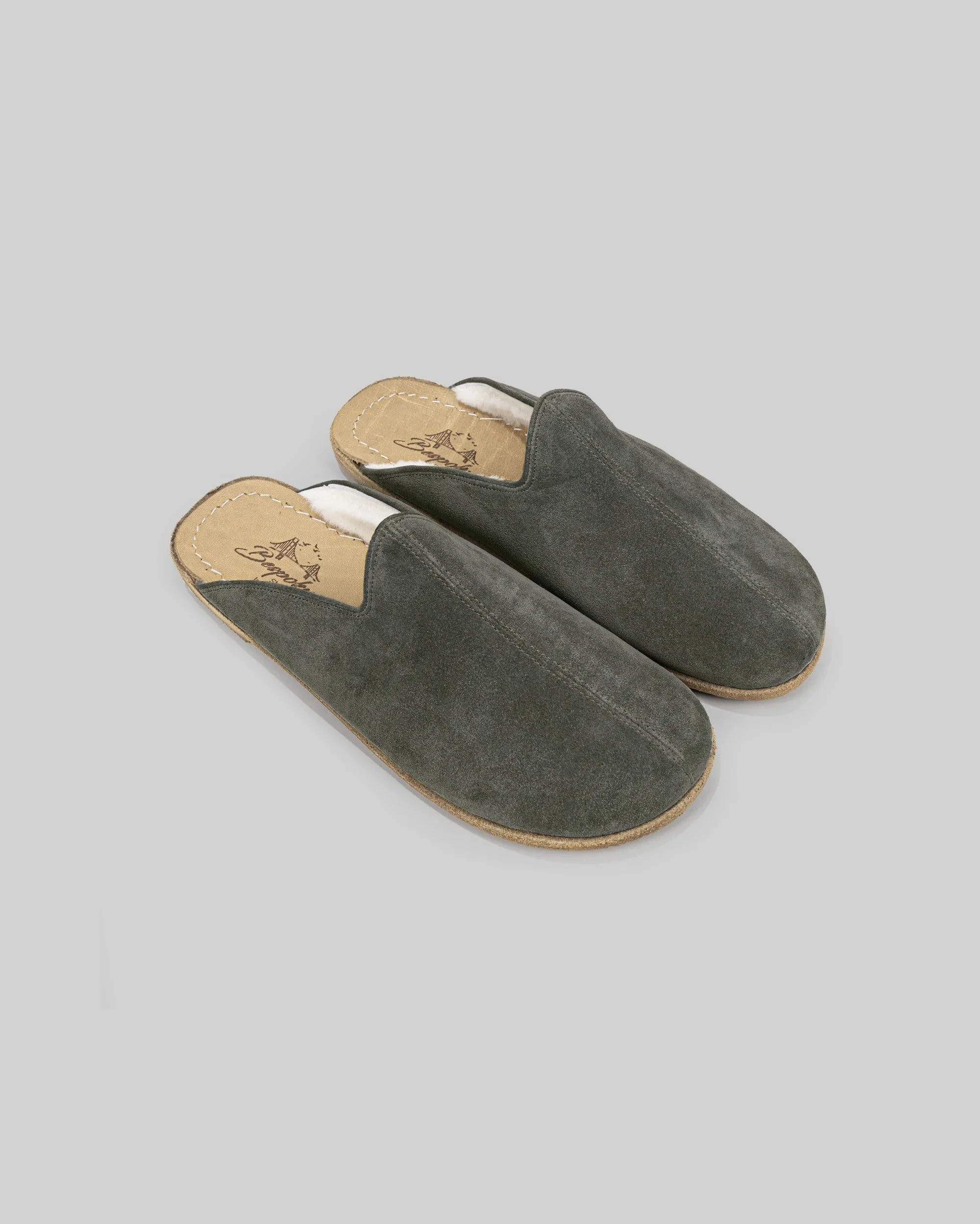 Men's Gold Suede Shearling Slippers - Handcrafted Calf Leather Wide Toe Box | Bespoky