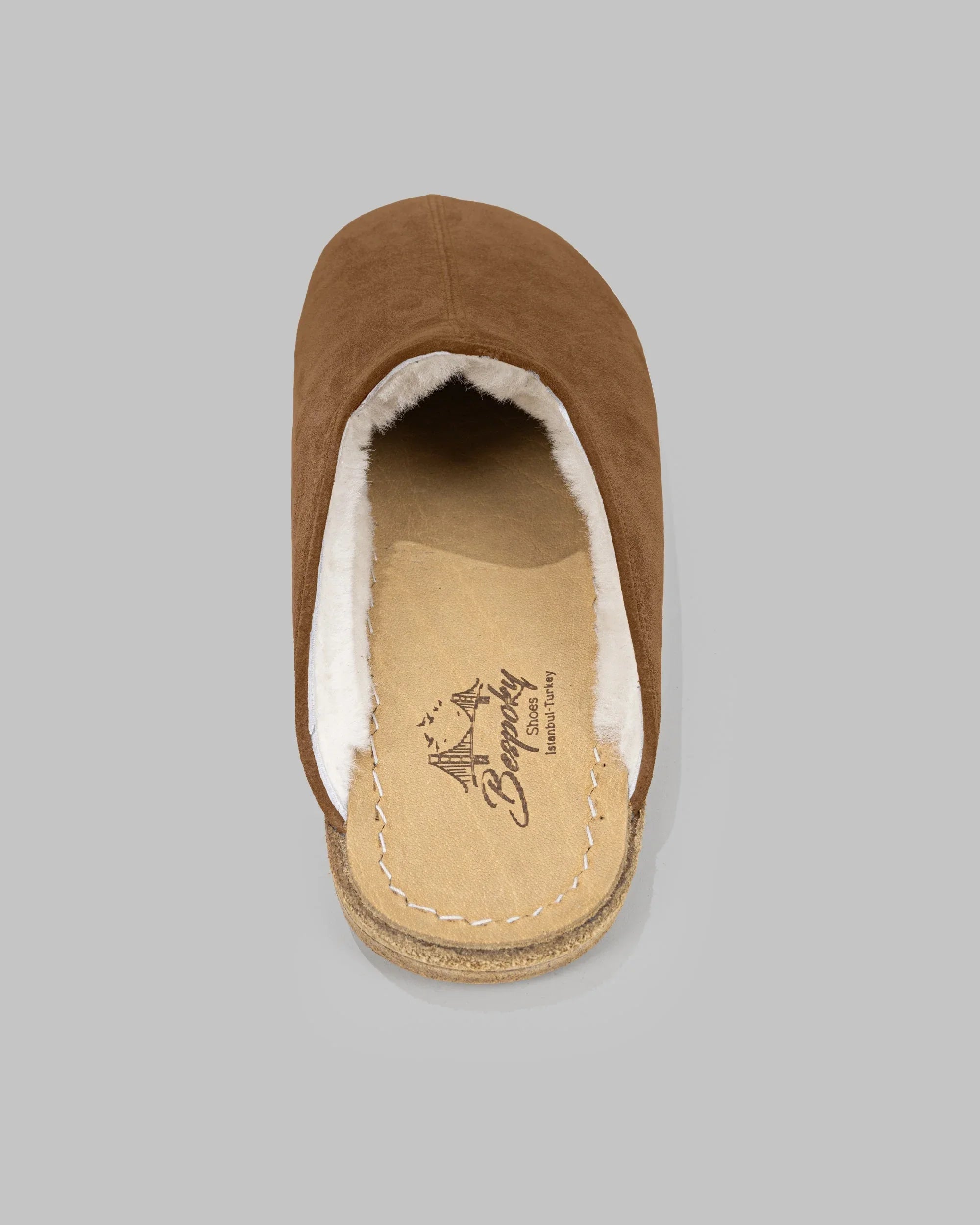 Side view Gold Suede Shearling Slippers - Calf Leather Zero Drop | Bespoky