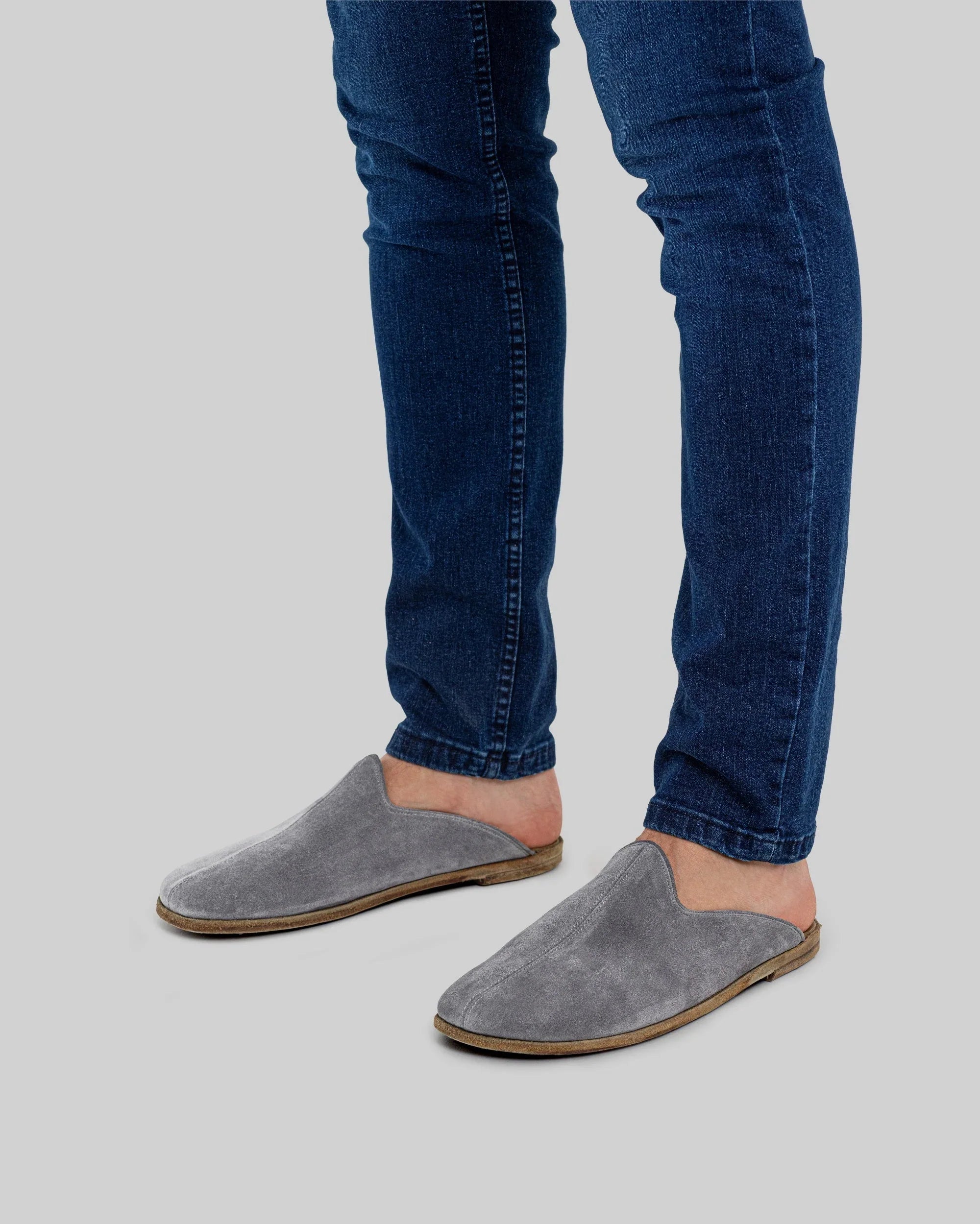 Top view Grey Shearling Slippers - Handcrafted Calf Leather | Bespoky