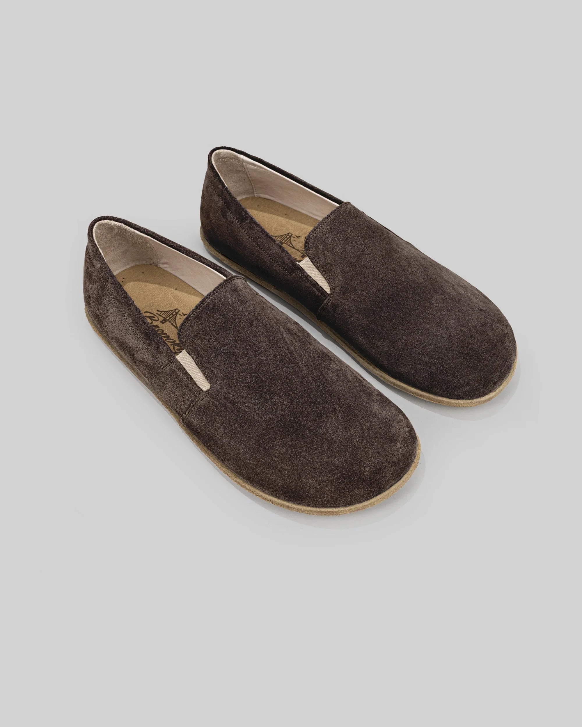 Men's Brown Suede Barefoot Shoes - Handcrafted Calf Leather Wide Toe Box | Bespoky