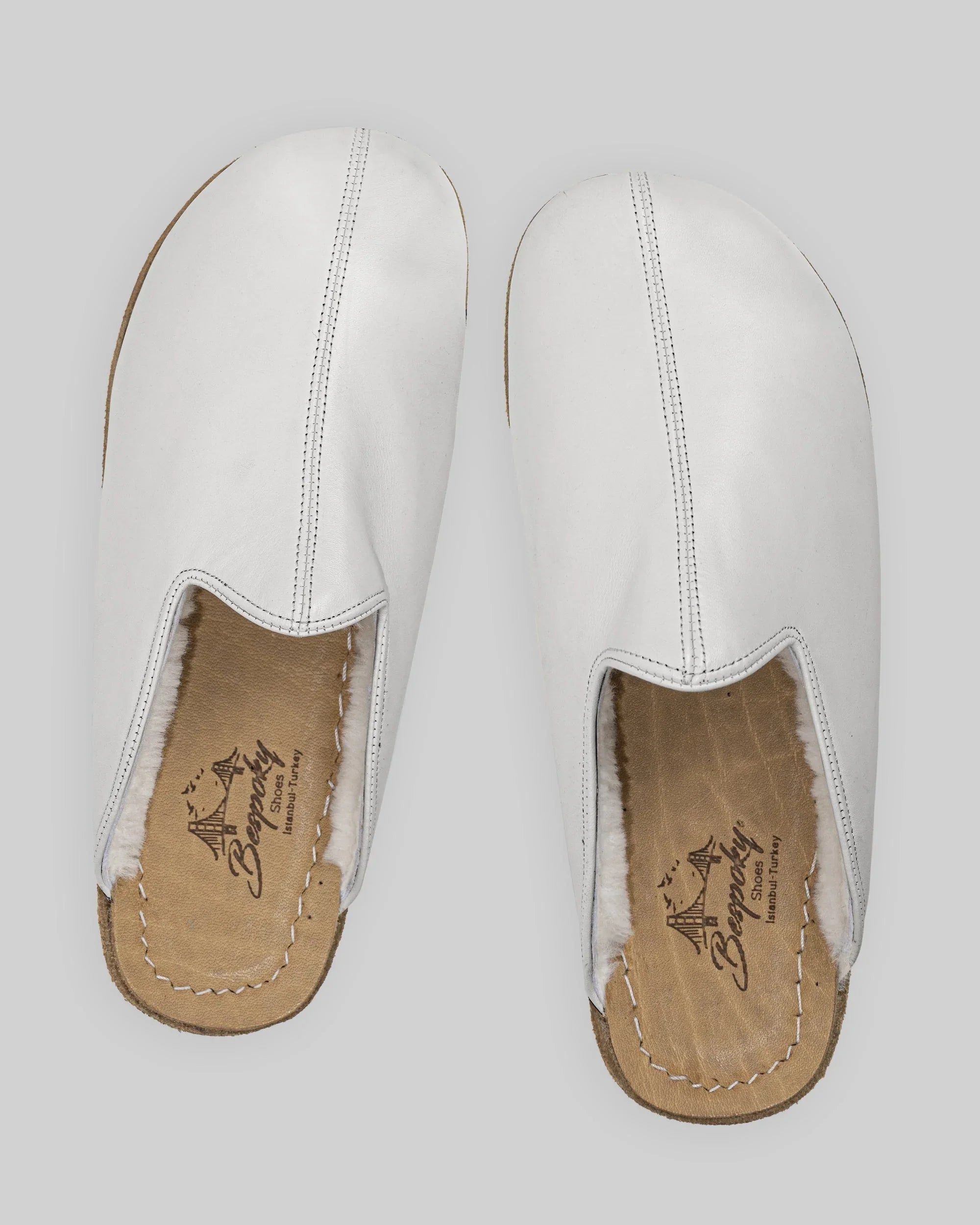 Side view White Shearling Slippers - Calf Leather Zero Drop | Bespoky