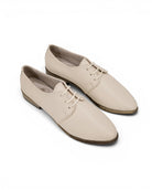 Women's Beige Pointed Toe Oxford - Handcrafted Calf Leather Wide Toe Box | Bespoky