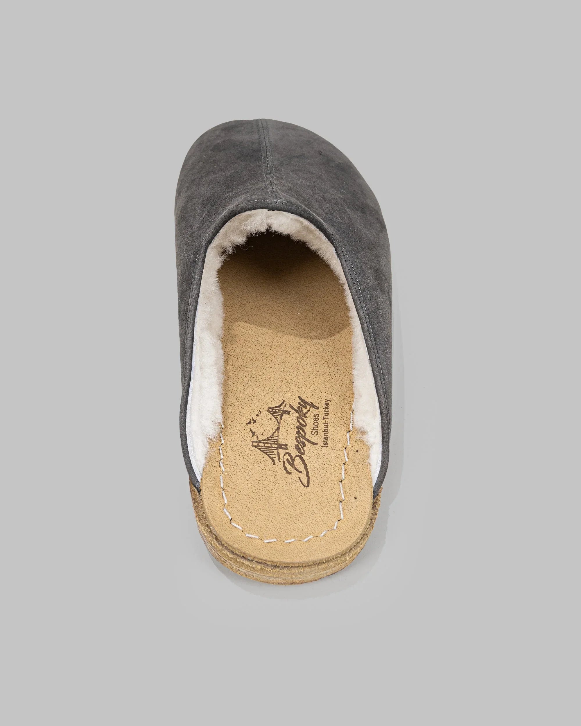 Top view Smoked Nubuck Shearling Slippers - Handcrafted Calf Leather | Bespoky