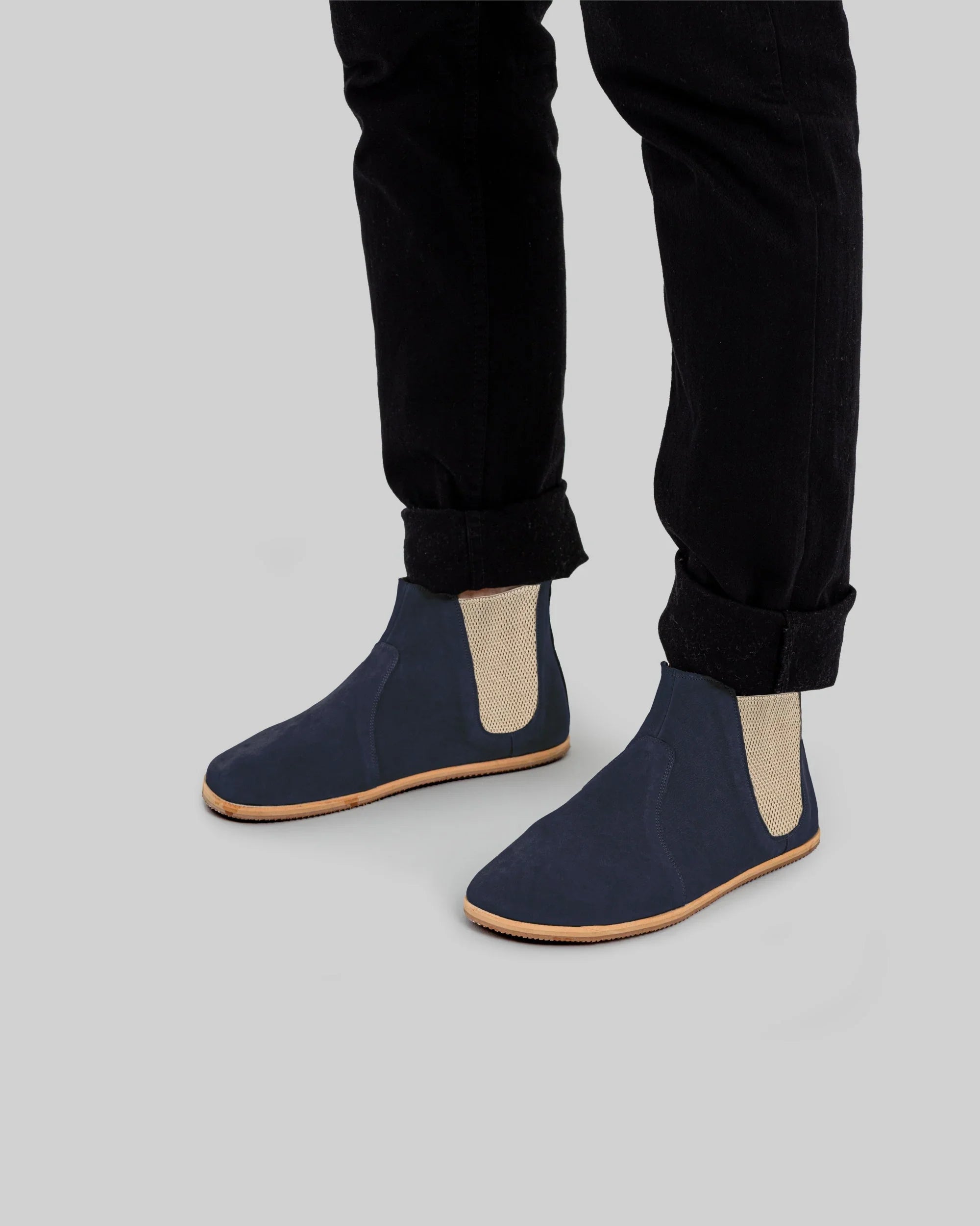 Detail Navy Nubuck Chelsea Boots - Handcrafted Calf Leather Turkey | Bespoky