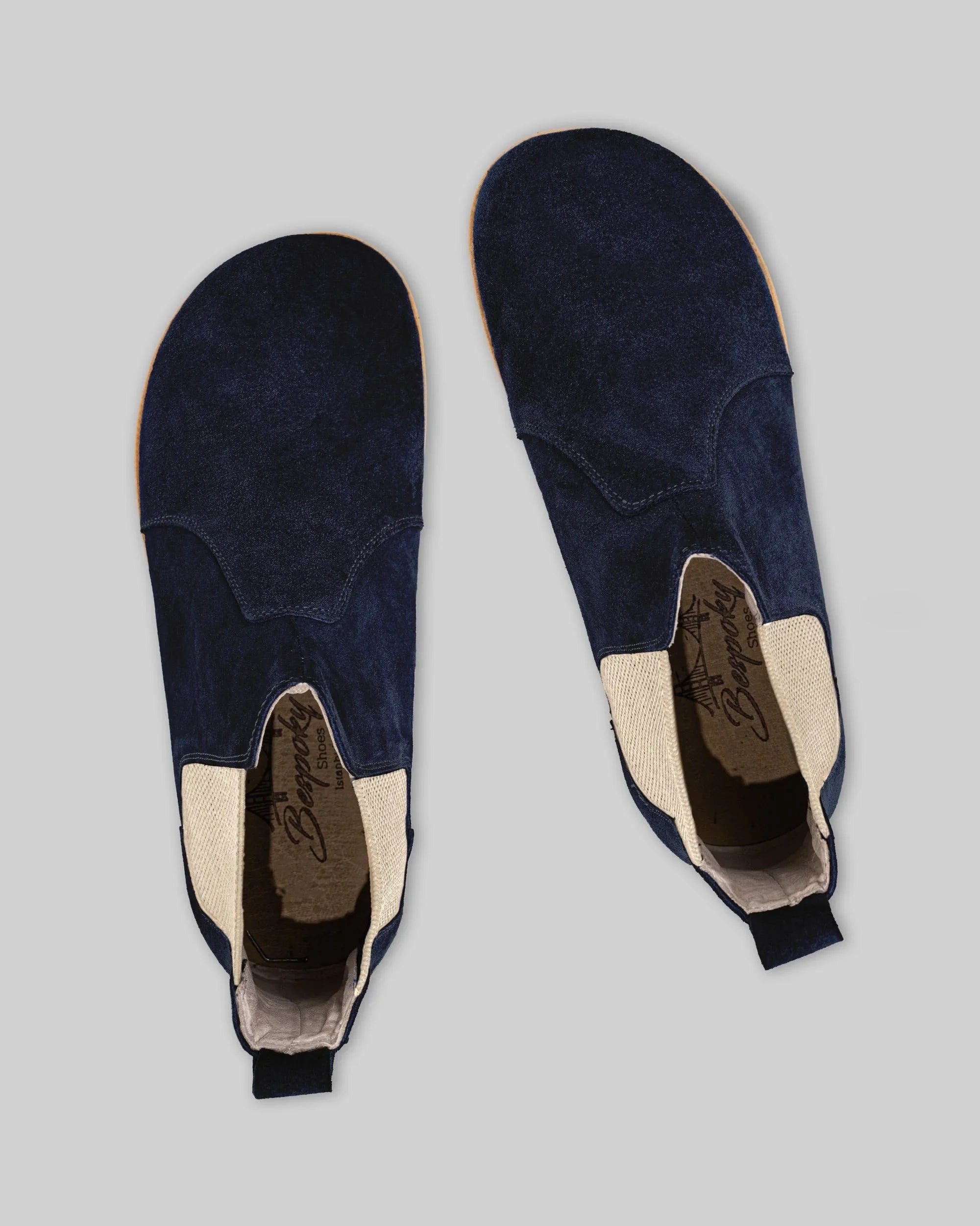 Side view Navy Suede Chelsea Boots - Calf Leather Zero Drop | Bespoky