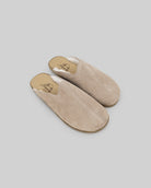 Women's Beige Shearling Slippers - Handcrafted Calf Leather Wide Toe Box | Bespoky