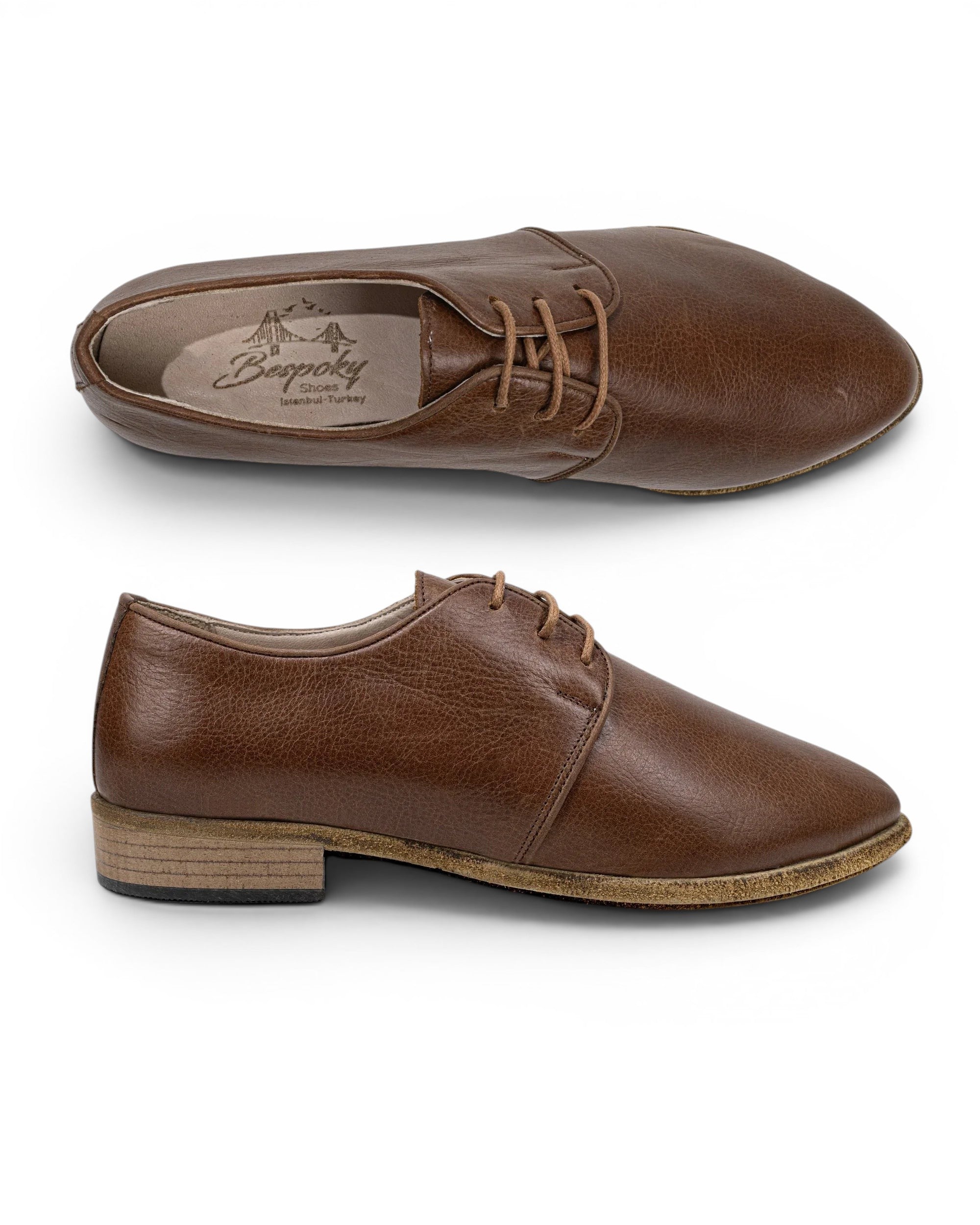 Pair Brown Pointed Toe Oxford - Barefoot Wide Toe Calf Leather | Bespoky