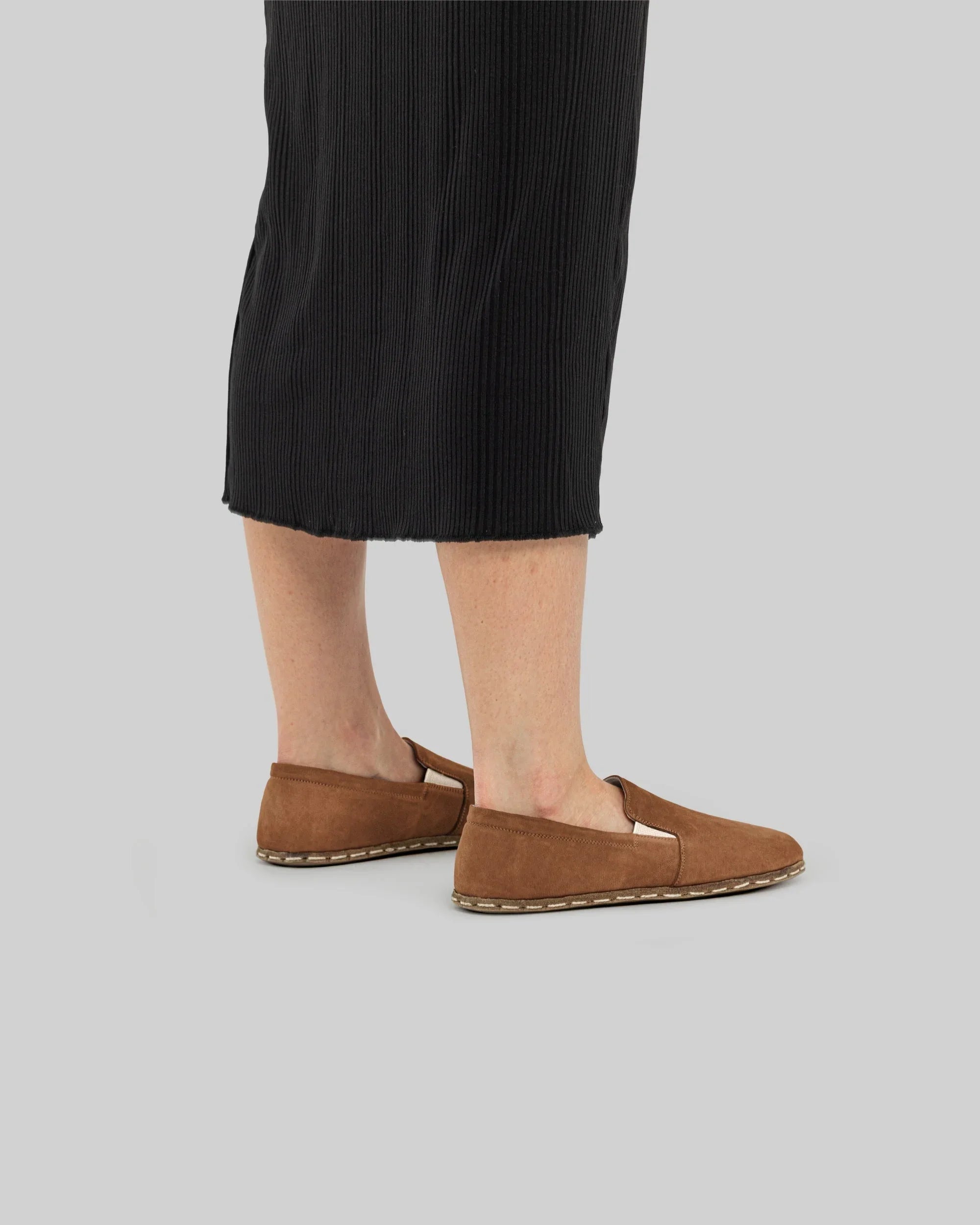 Detail Tan Nubuck Barefoot Shoes - Handcrafted Calf Leather Turkey | Bespoky