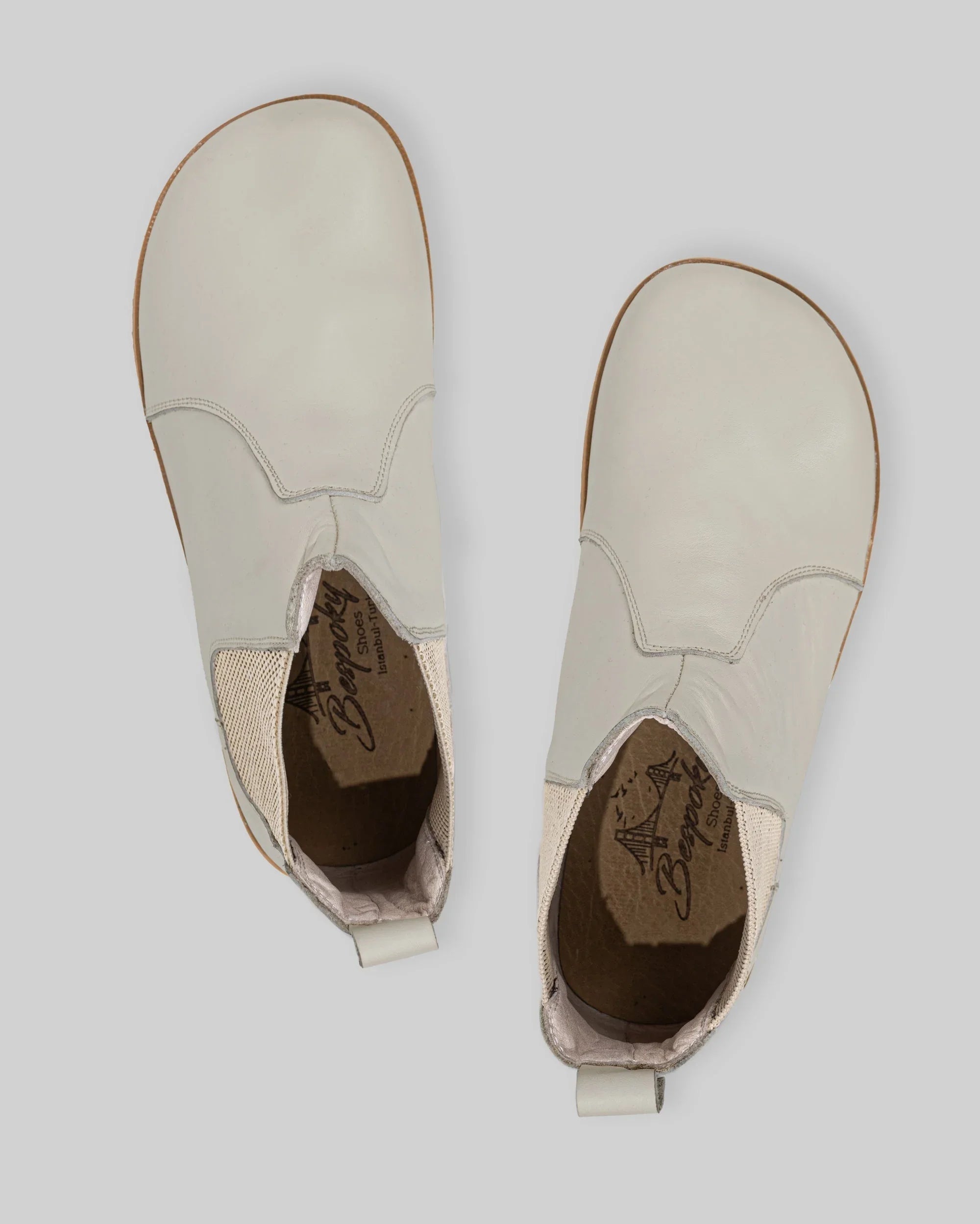 Side view Lucas Beige Chelsea Boots - Calf Leather Zero Drop | Bespoky