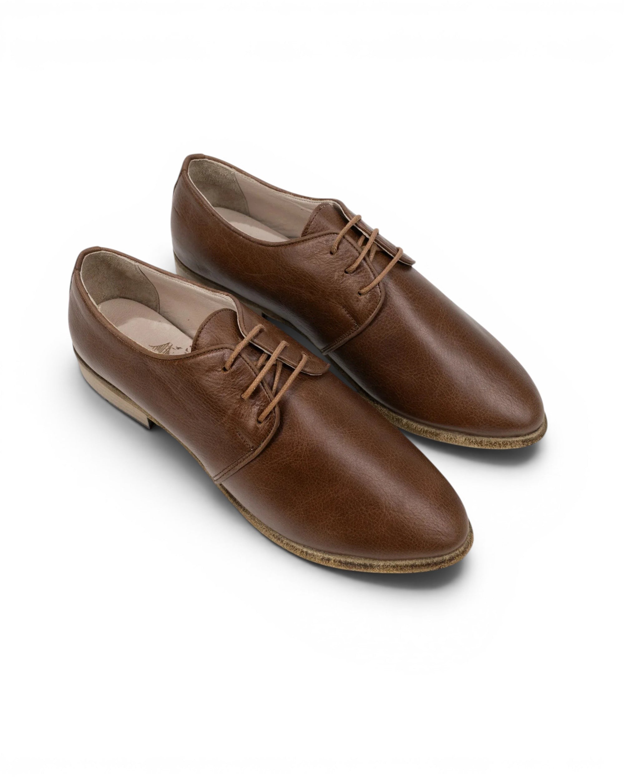 Women's Brown Pointed Toe Oxford - Handcrafted Calf Leather Wide Toe Box | Bespoky