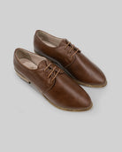 Women's Brown Pointed Toe Oxford - Handcrafted Calf Leather Wide Toe Box | Bespoky