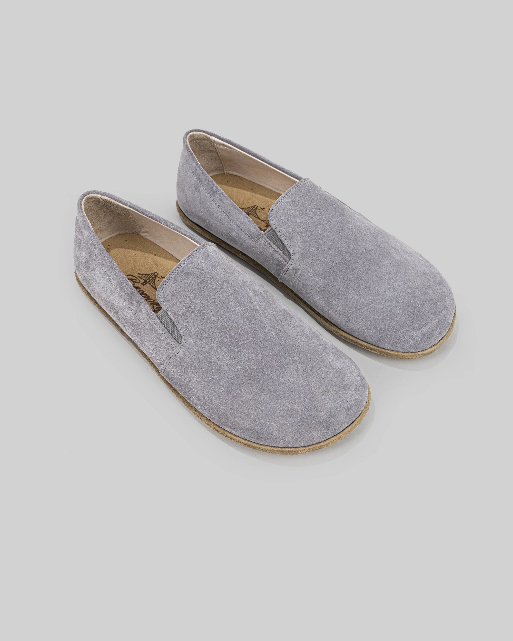 Men's Grey Suede Barefoot Shoes - Handcrafted Calf Leather Wide Toe Box | Bespoky