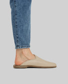 Pair Beige Shearling Slippers - Barefoot Wide Toe Calf Leather | Bespoky