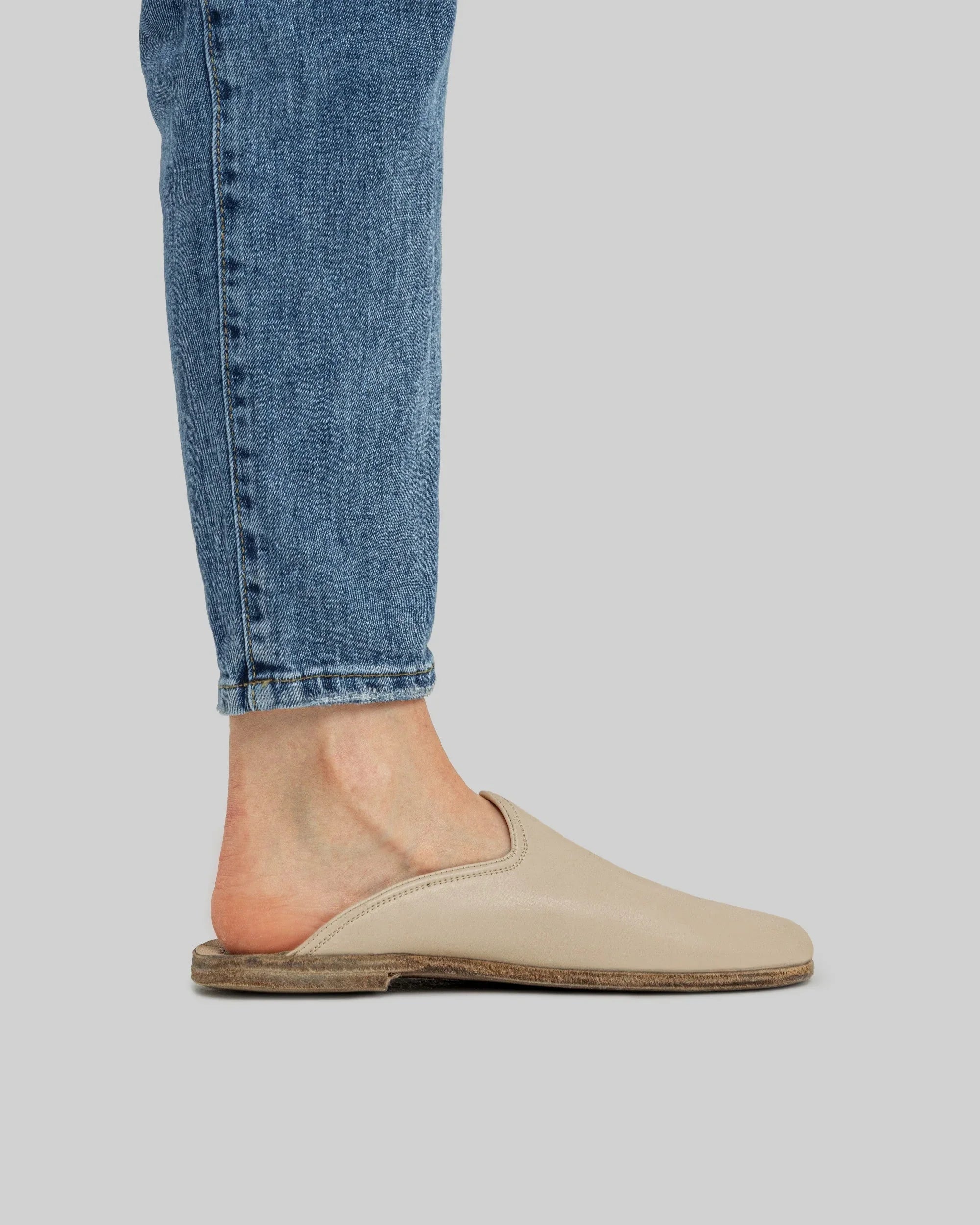 Pair Beige Shearling Slippers - Barefoot Wide Toe Calf Leather | Bespoky