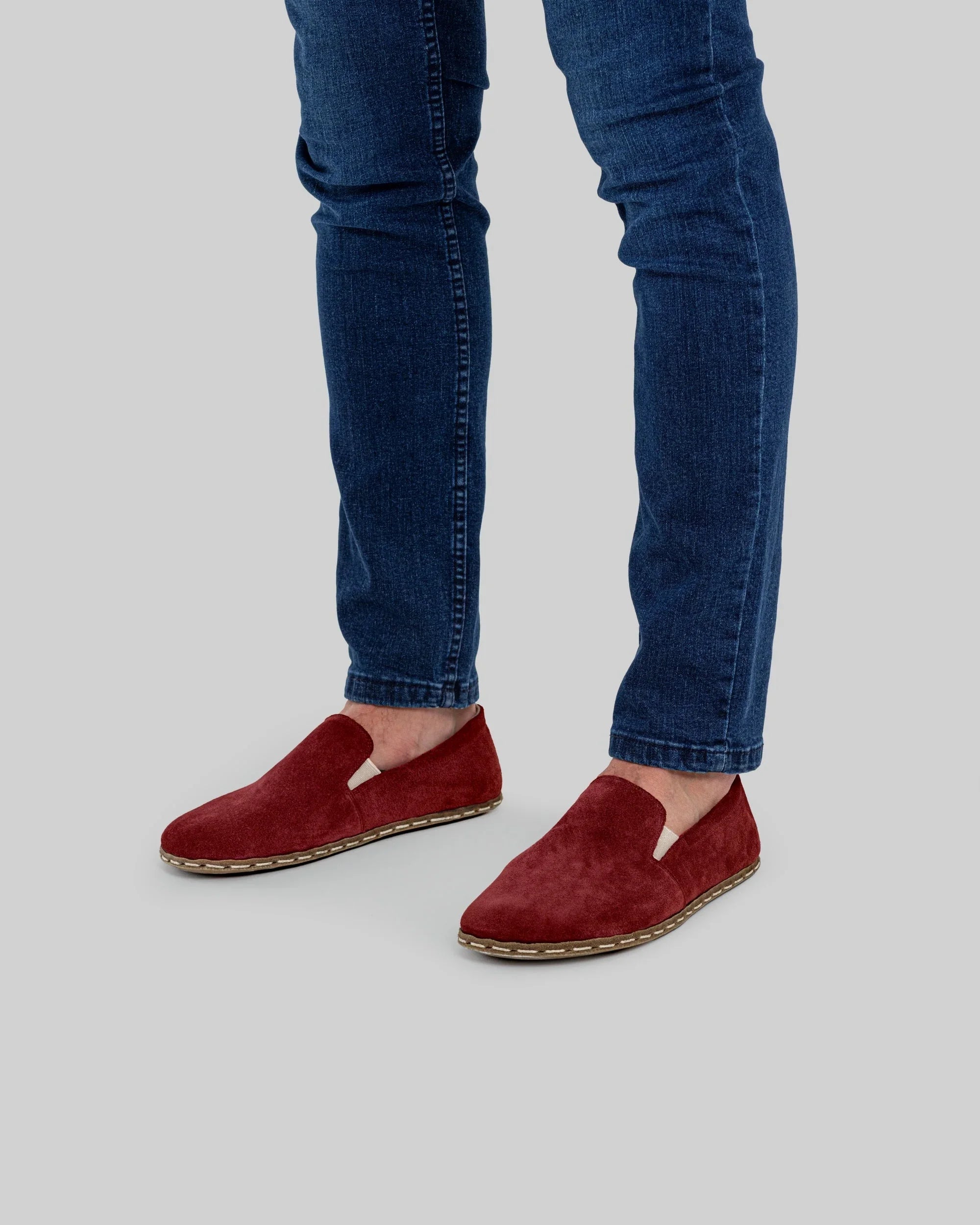 Top view Burgundy Suede Barefoot Shoes - Handcrafted Calf Leather | Bespoky