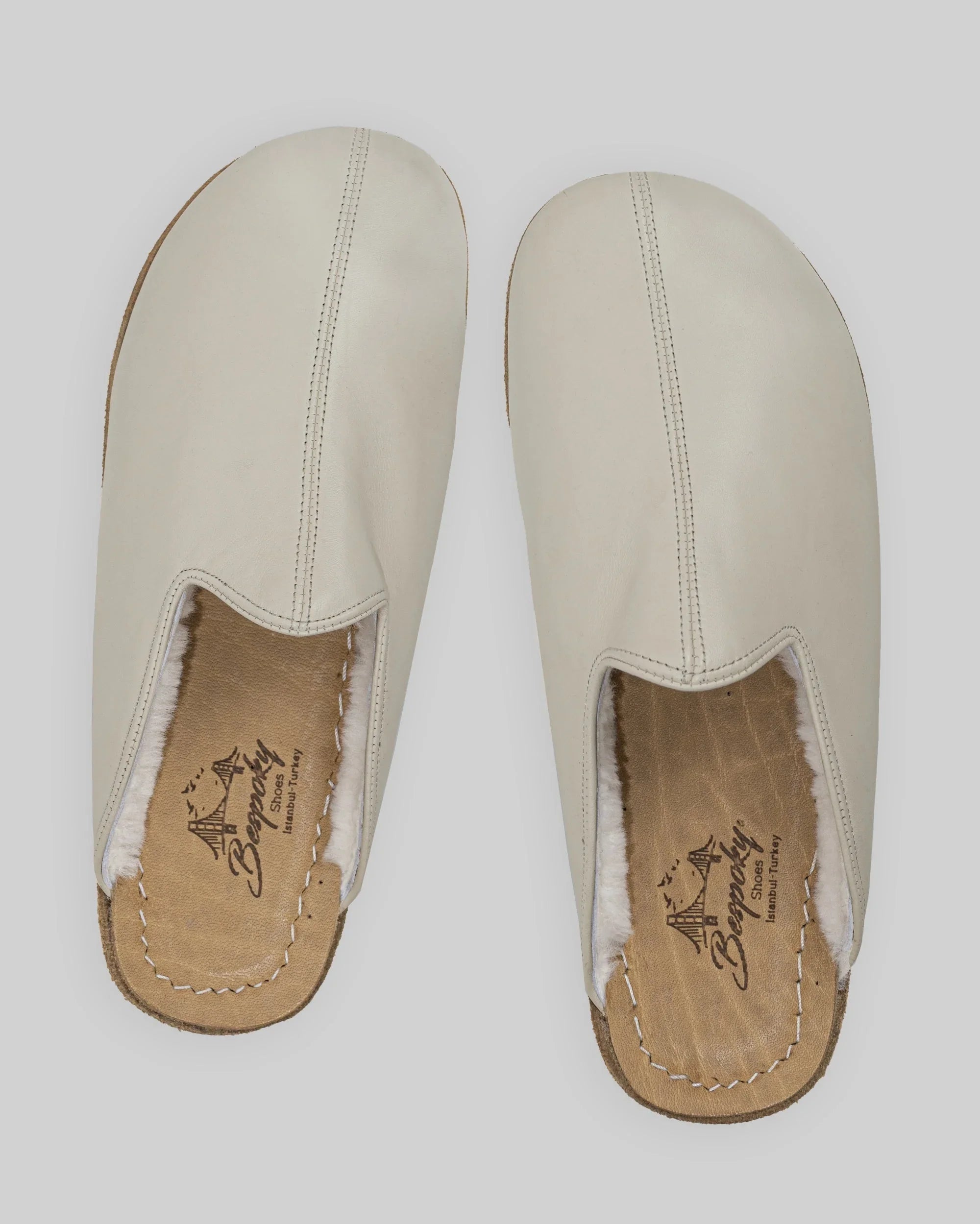 Back view Lucas Beige Shearling Slippers - Calf Leather Handcrafted | Bespoky