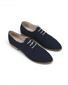 Women's Navy Pointed Toe Oxford - Handcrafted Calf Leather Wide Toe Box | Bespoky