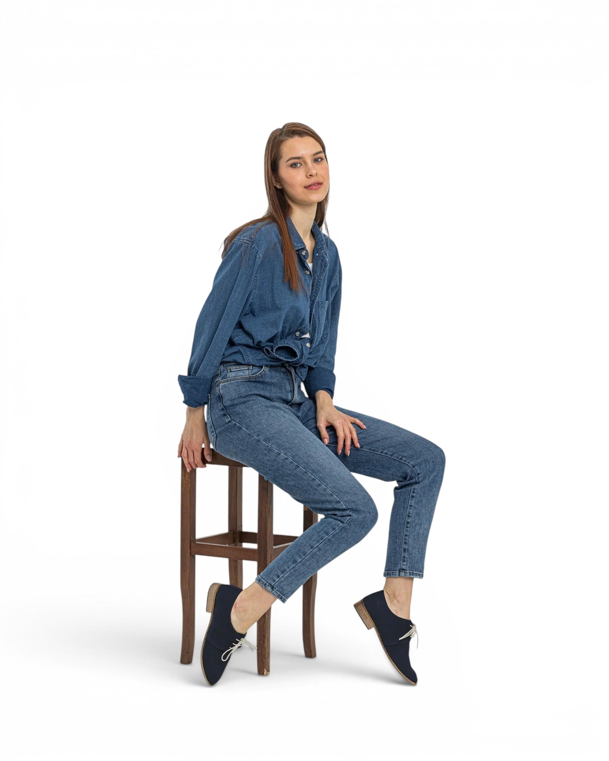 Back view Navy Pointed Toe Oxford - Calf Leather Handcrafted | Bespoky